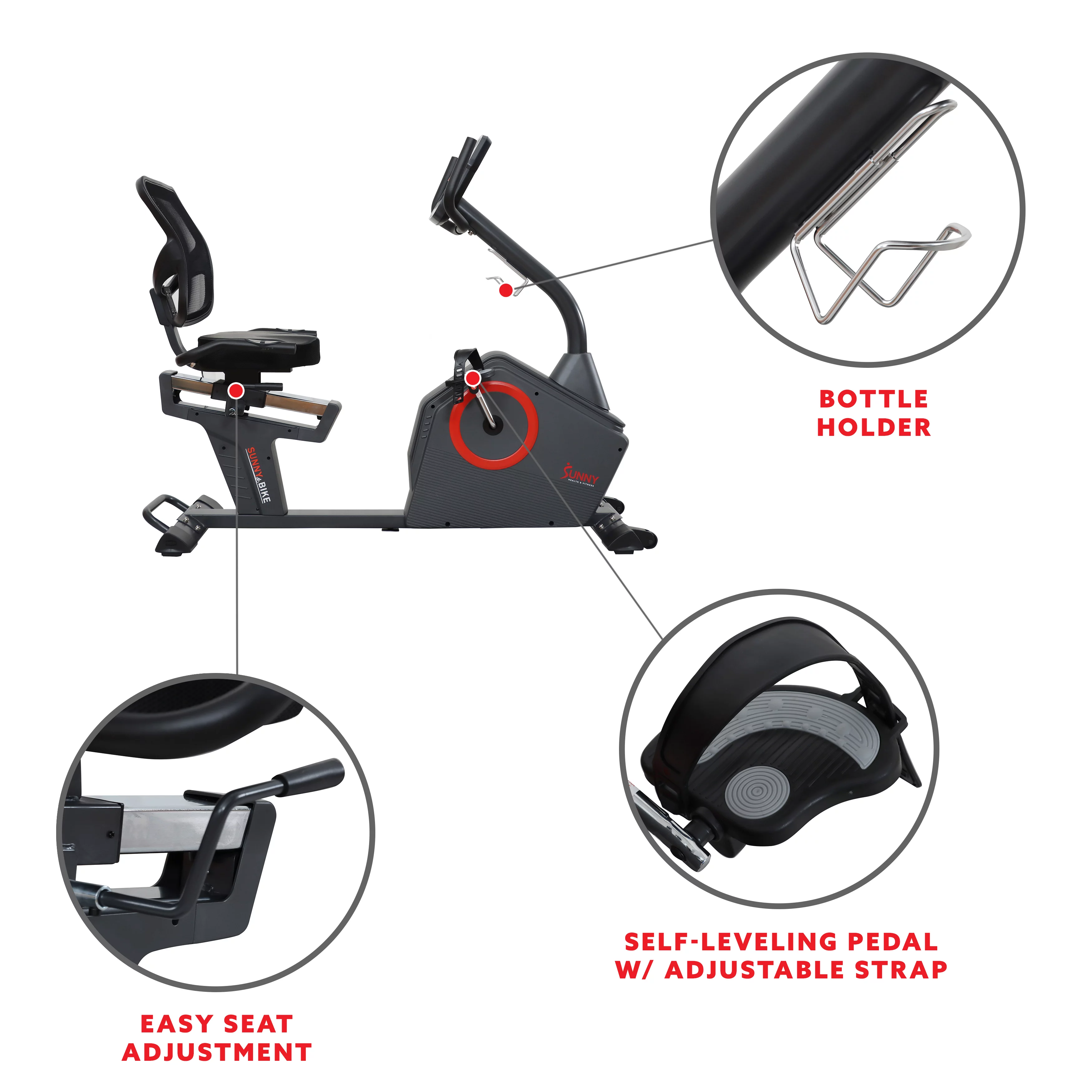 Sunny Health & Fitness Premium Magnetic Resistance Smart Recumbent Bike with Exclusive SunnyFit App Enhanced Bluetooth Connectivity – SF-RB4850SMART