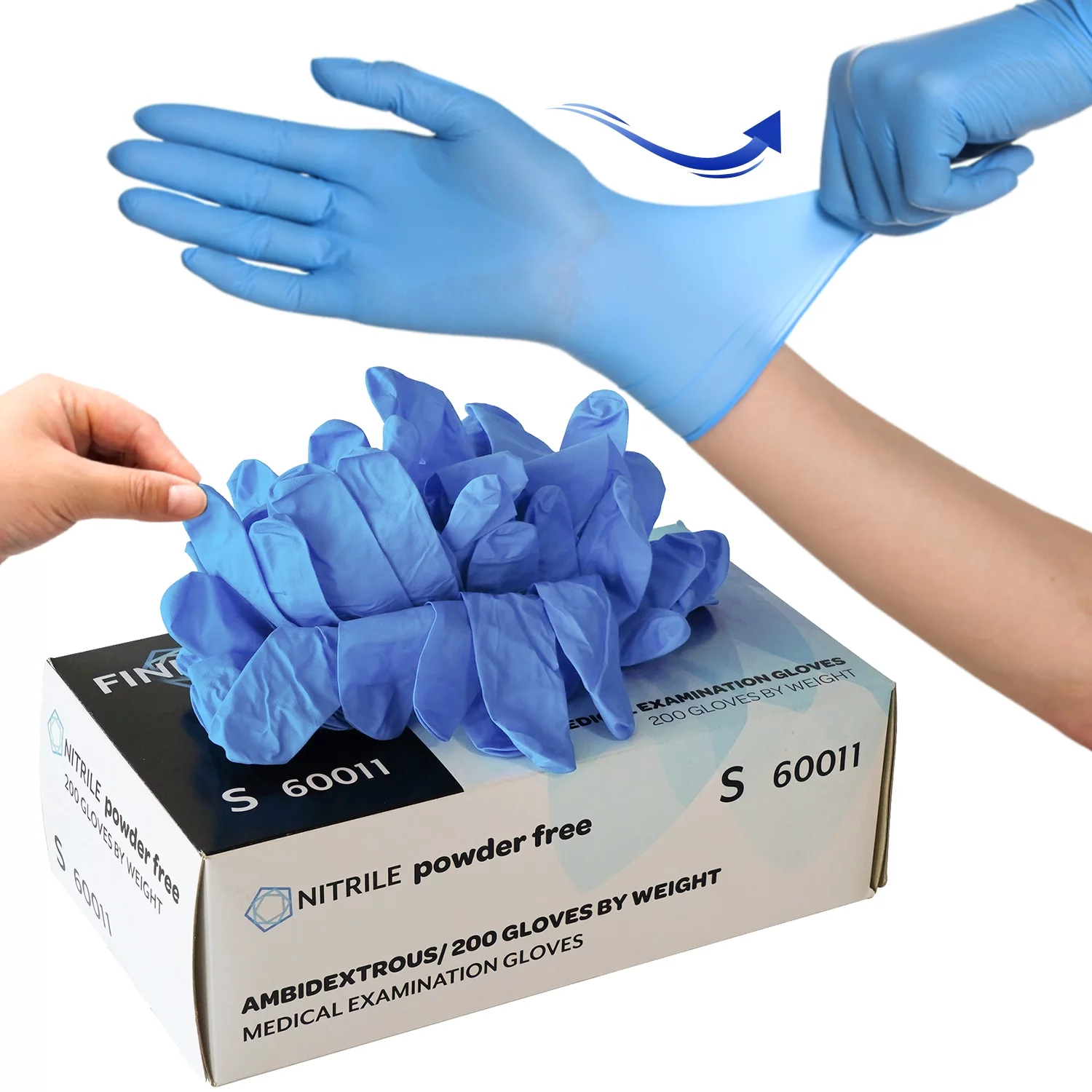 FINITEX Blue Nitrile Disposable Gloves, Nitrile Medical Exam Gloves 200 Count, Power Free, Latex Free, Food Grade Cooking Work Disposable Nitrile Gloves Medium