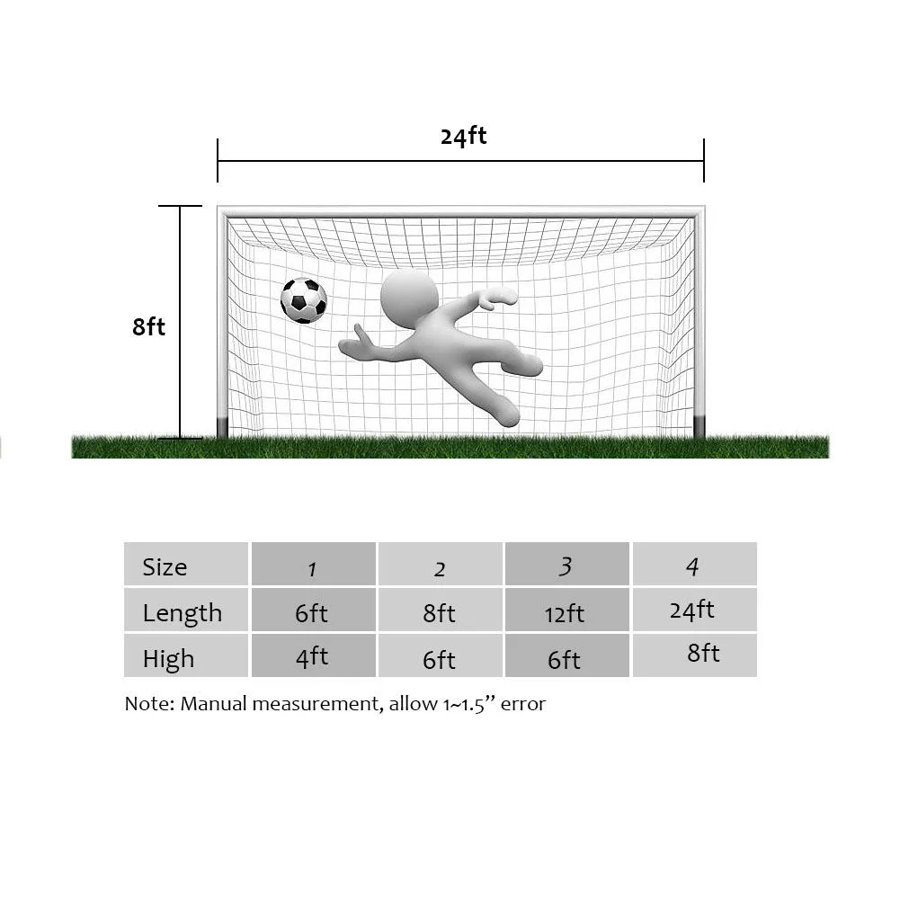 Kritne 6X4FT/8X6FT/12X6FT/24X8FT Full Size Football Soccer Net Sports Replacement Soccer Goal Post Net Football Shooting Training Aid for Sports Match Training Backyard School Outdoor