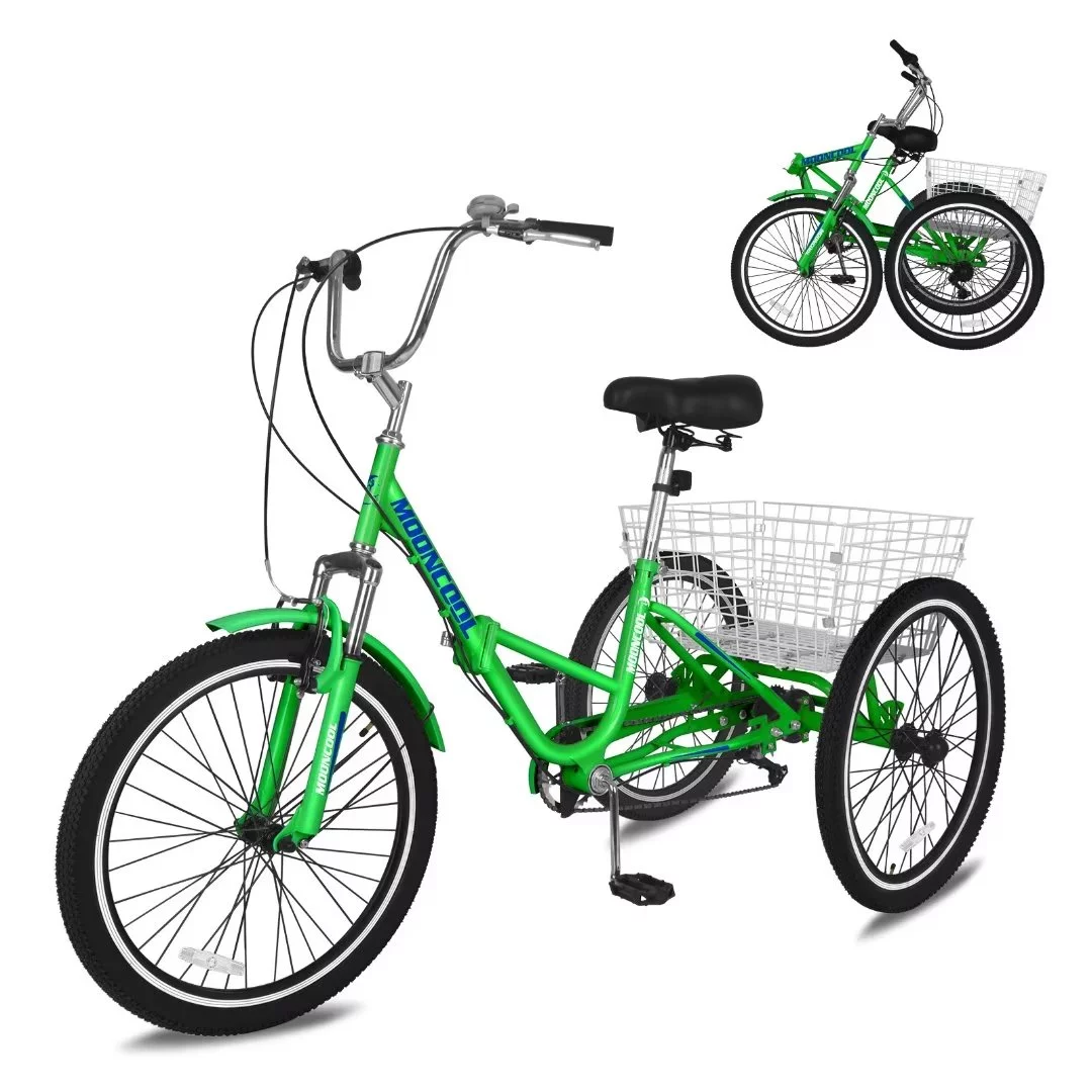 Docred Folding Tricycle for Adults, 24 Inch 7-Speed Trike, 3 Wheels Foldable Bicycle for Adults