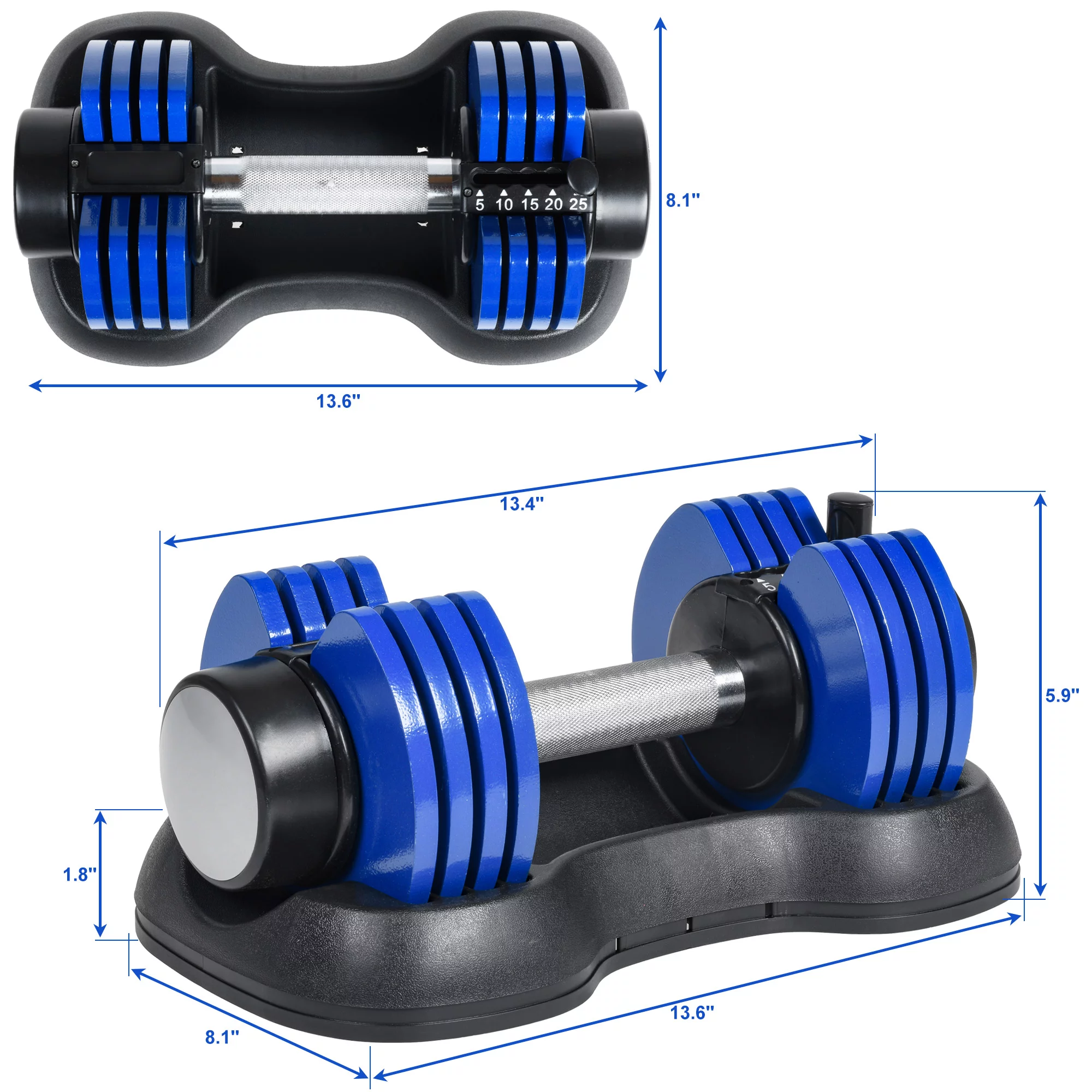 HLAiLL Adjustable Dumbbell 25 lbs with Fast Automatic Adjustable and Weight Plate for Body Workout Home Gym, blue, Note: Single( 10 Sets)