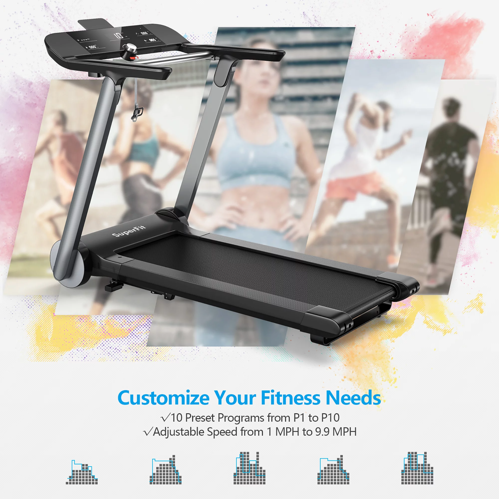 Superfit Folding Electric Treadmill Jogging MachineBluetooth10 Preset Programs