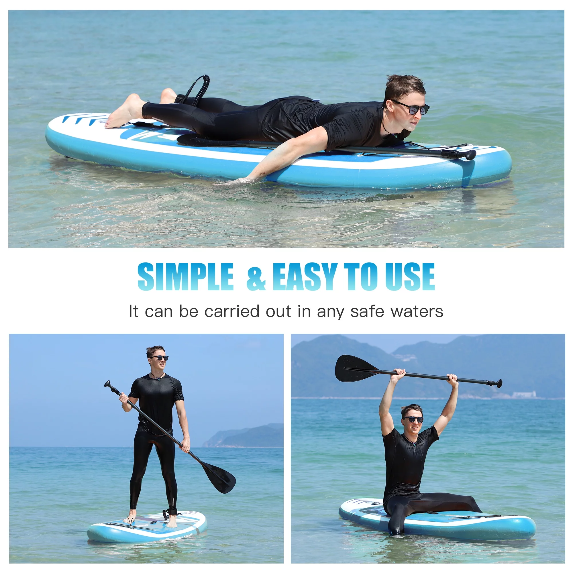 Famistar 8’7″ Inflatable Stand Up Paddle Board SUP w/ 3 Fins, Adjustable Paddle, Pump & Carrying Backpack