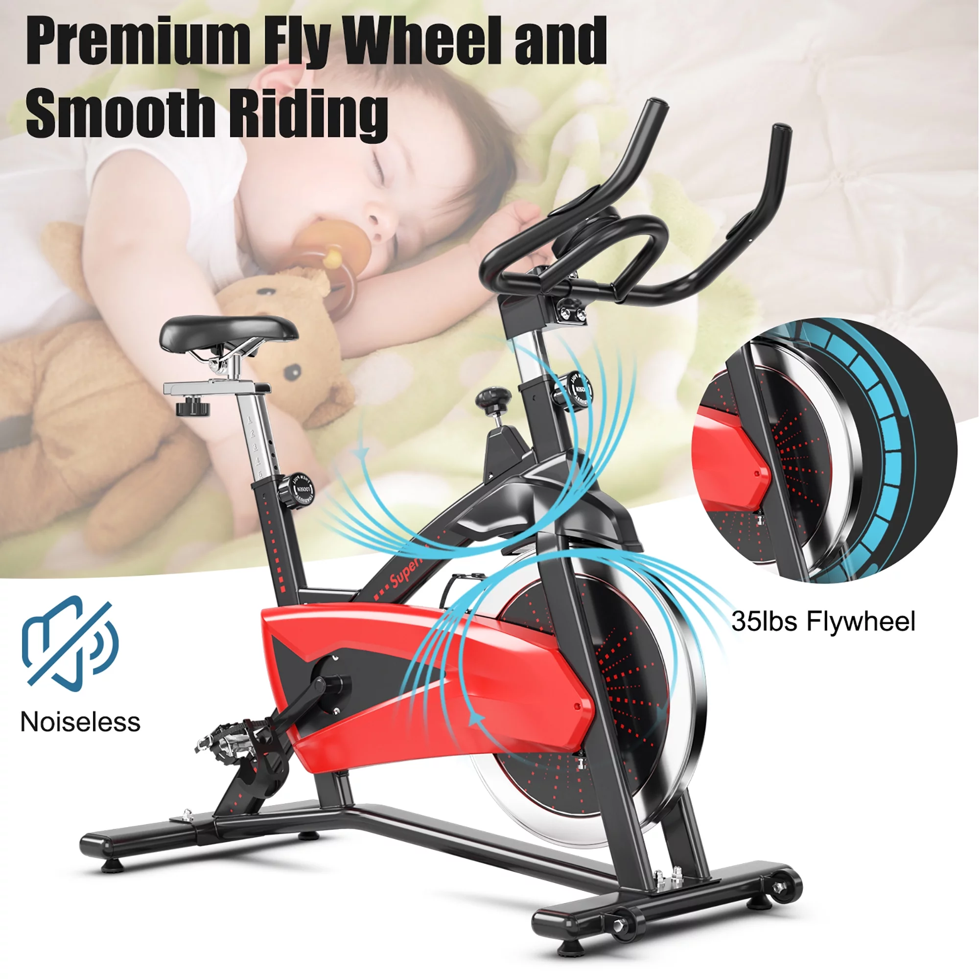 Superfit Magnetic Exercise Bike Fitness Cycling Bike W/35Lbs Flywheel Home Gym