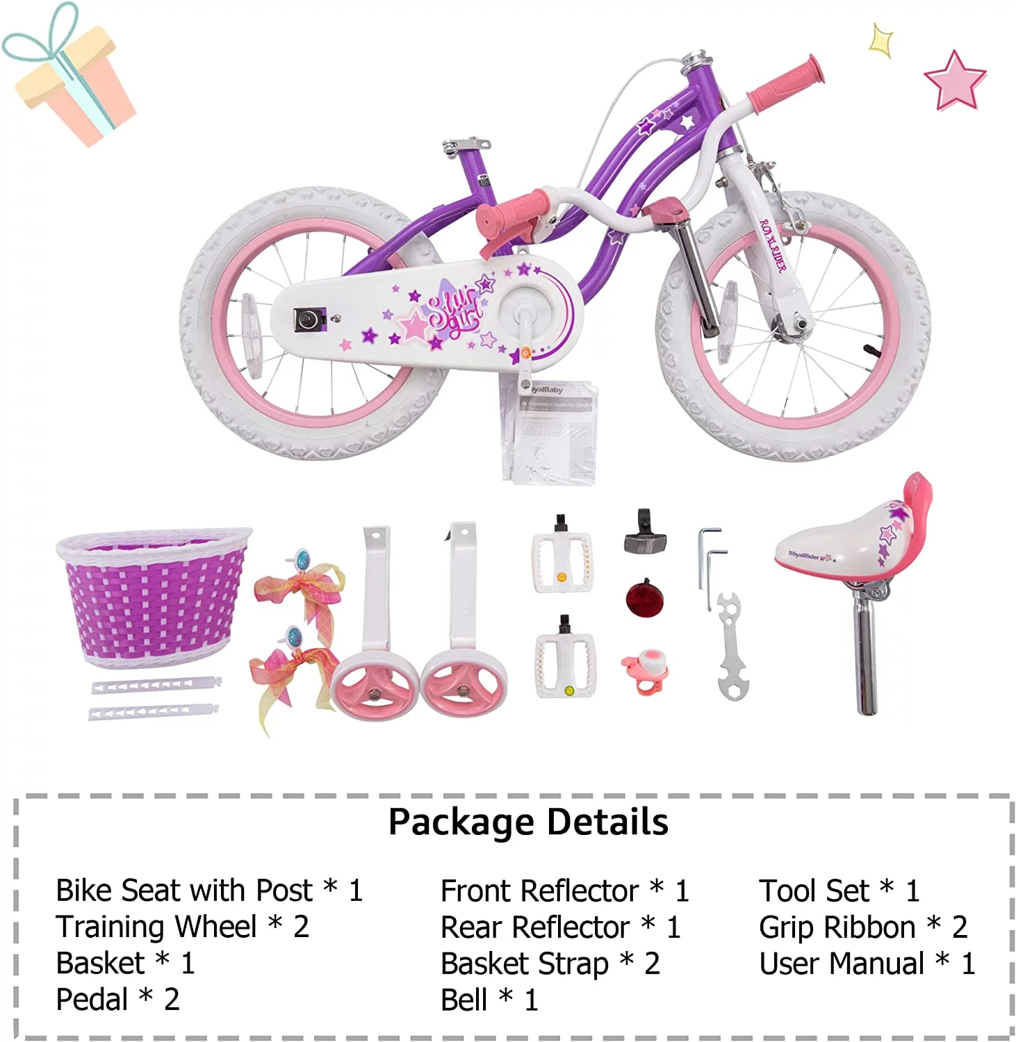 Royalbaby Girls Kids Bike Stargirl 18 In. Bicycle Basket Kickstand Blue Child’s Cycle