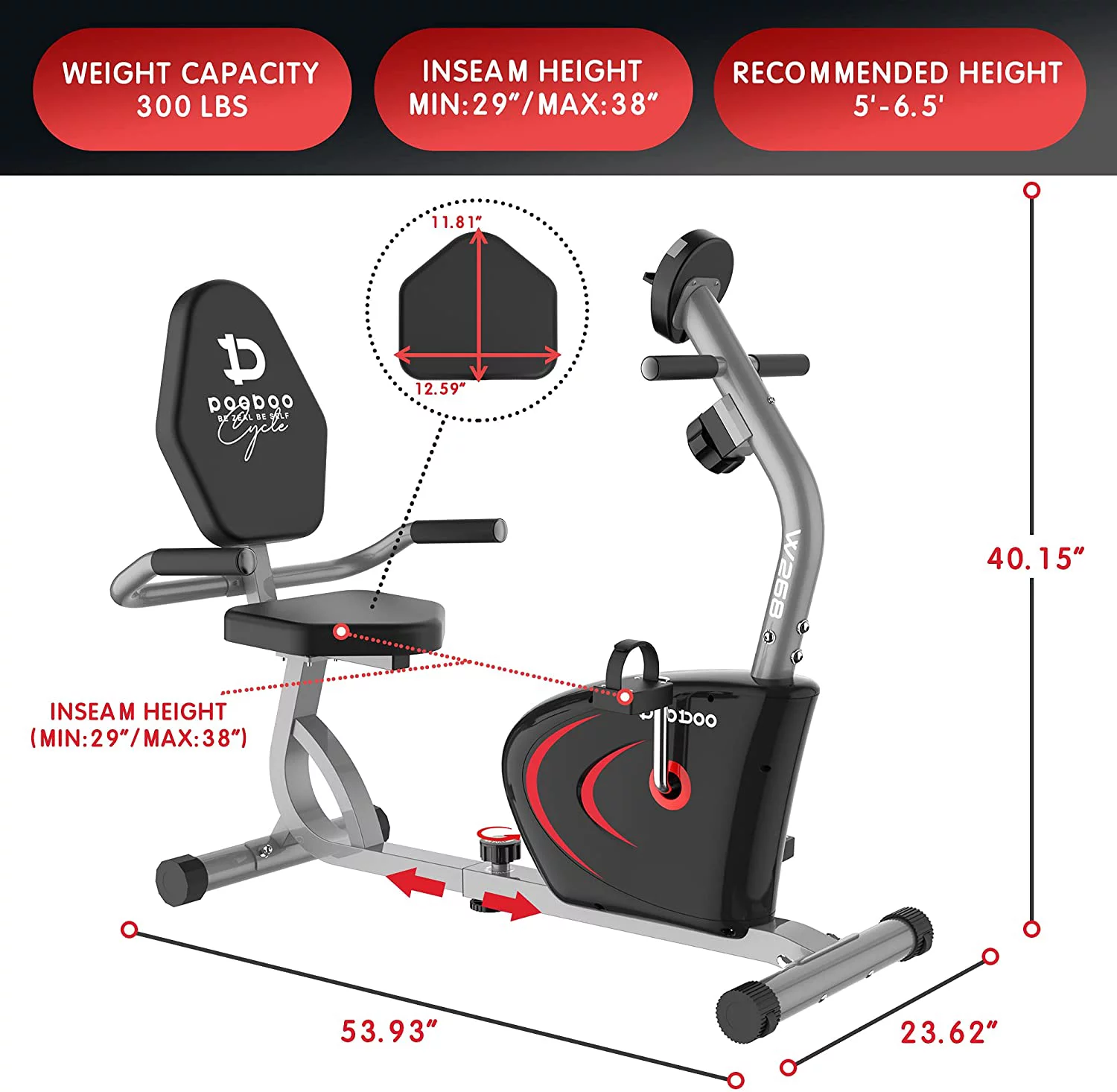 Pooboo Recumbent Exercise Bike Seniors Stationary 8 Level Adjustable Magnetic Resistance Bike Indoor Cycling Recumbent Bikes with Digital Monitor