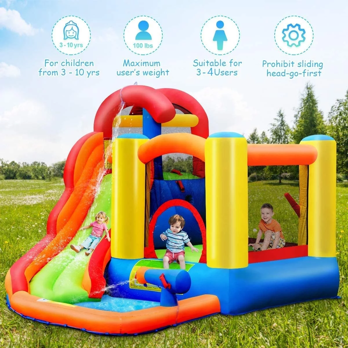 Inflatable Water Slide Bounce House, 6 in 1 Kids Water Slide Jumping Castle for Family Fun w/Splash Pool, Blow up Water Slides for Kids Toddlers Boys Girls Backyard