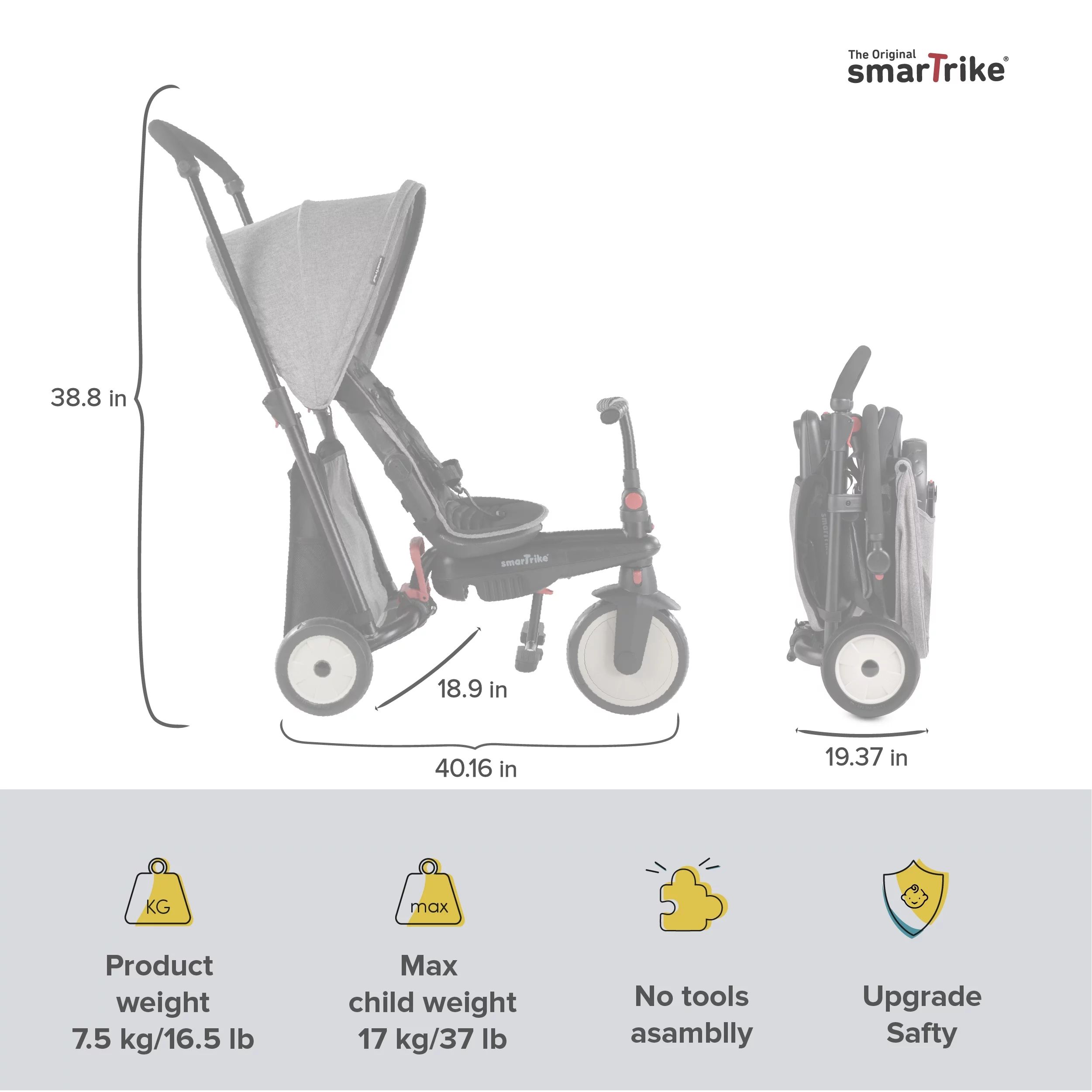 smarTrike 5 in 1 Modular Toddler Stroller Tricycle with 1 Handed Steering