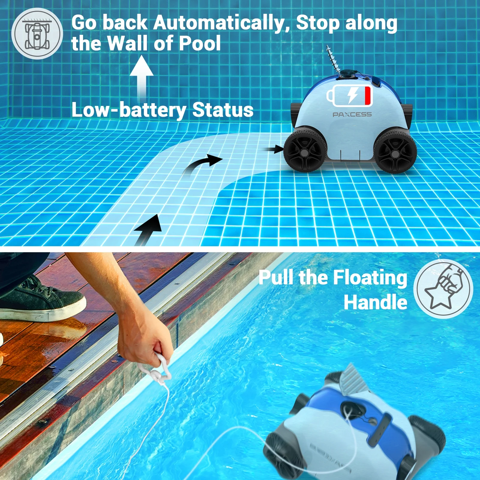 Paxcess Cordless Automatic Robotic Pool Cleaner for in-Ground and Above Ground Swimming Pool