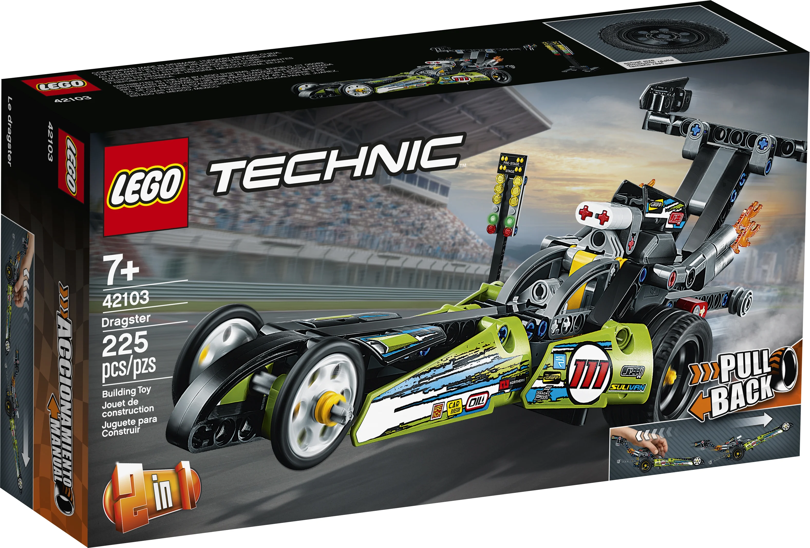 LEGO Technic Dragster 42103 Pull-Back Racing Toy Building Kit (225 pieces)