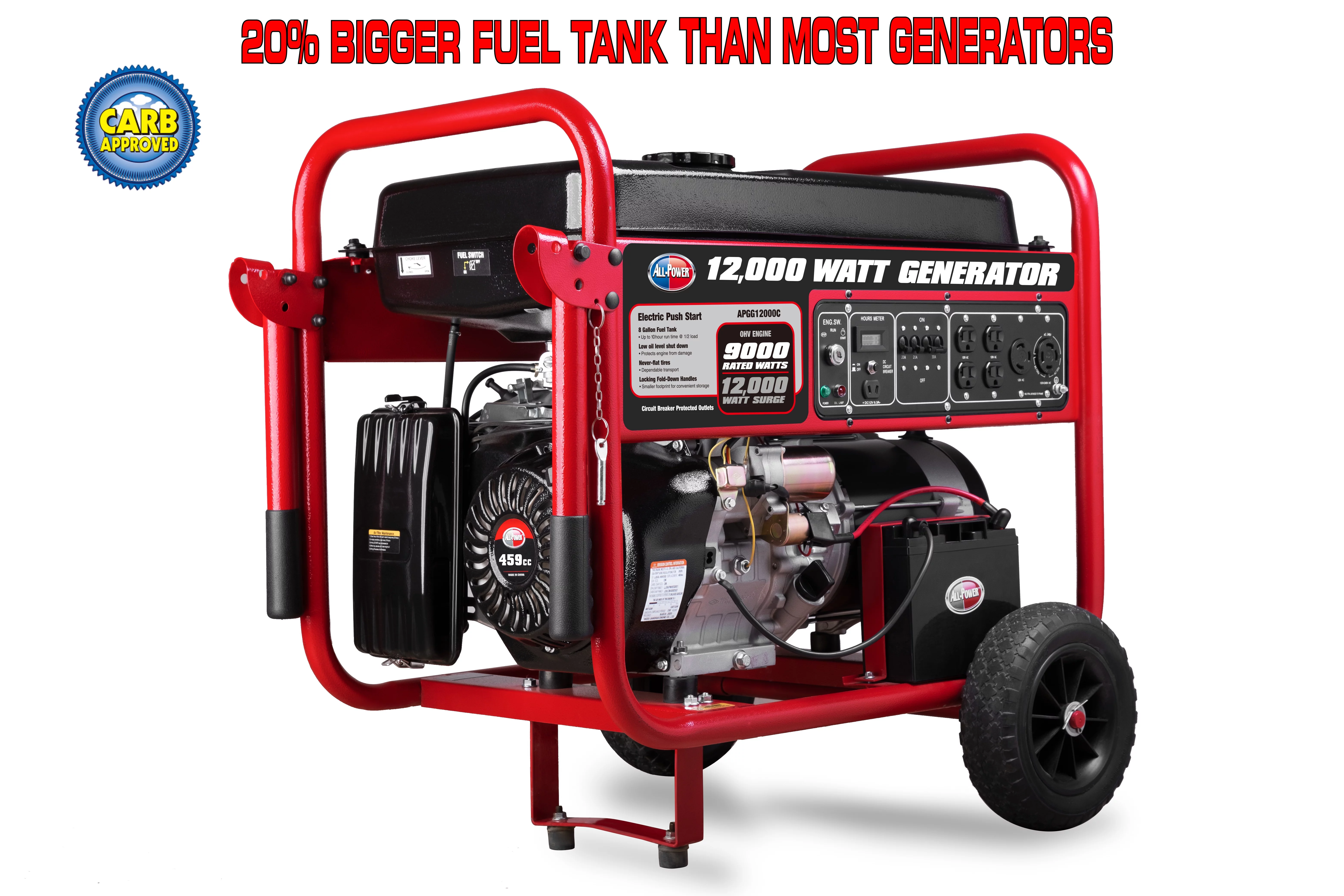 All Power 12000 Watt Portable Generator w/ Electric Start, Gas Powered, C.A.R.B Compliant, APGG12000C