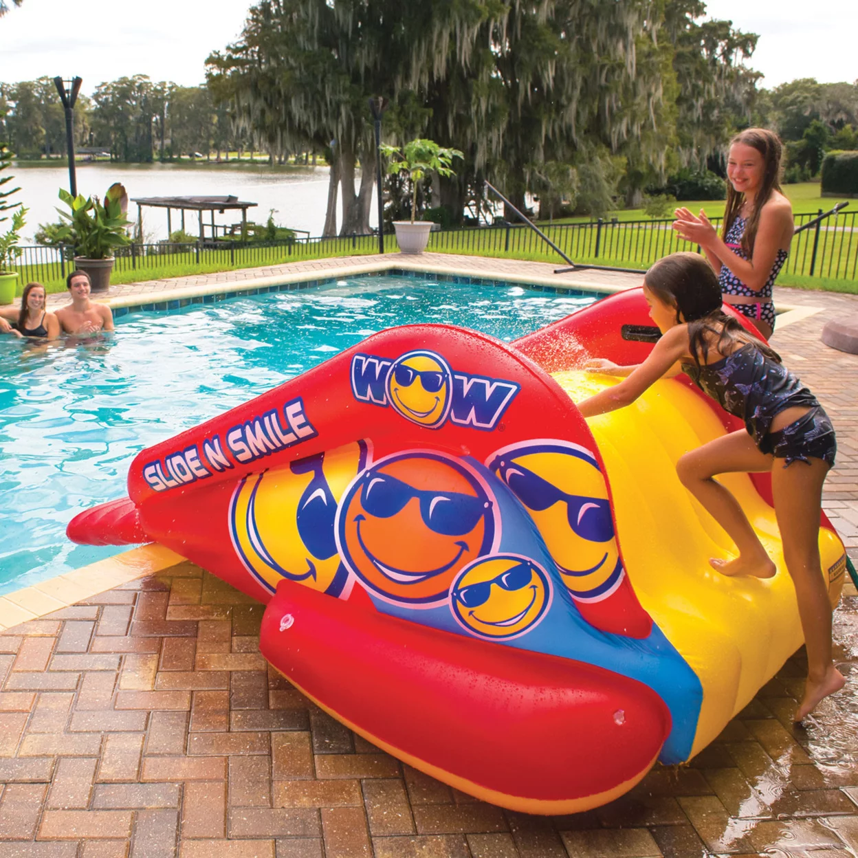 WOW Sports Slide N Smile Inflatable Pool Slide with Sprinklers for Kids and Adults