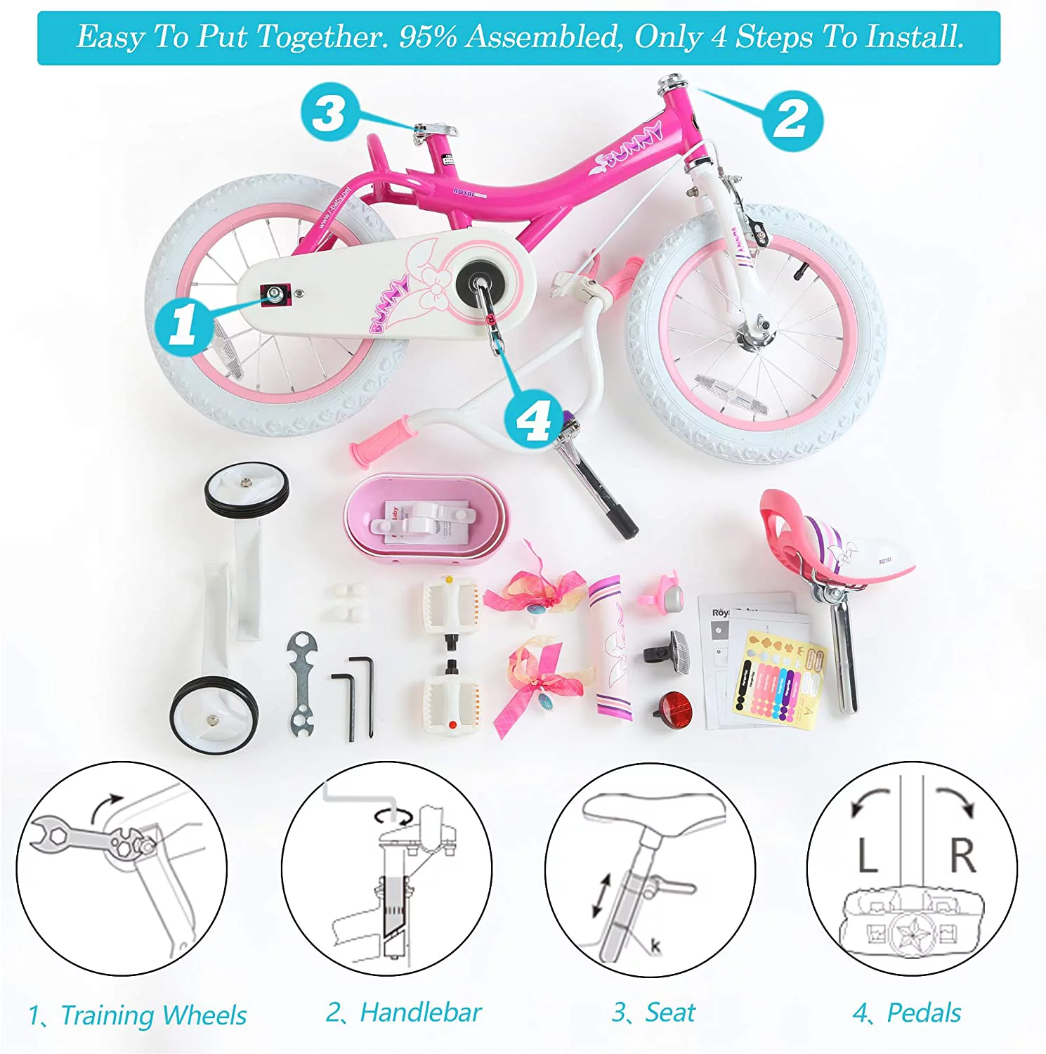 Royalbaby Jenny White 12 In Kids Bicycle with Training Wheels and Basket