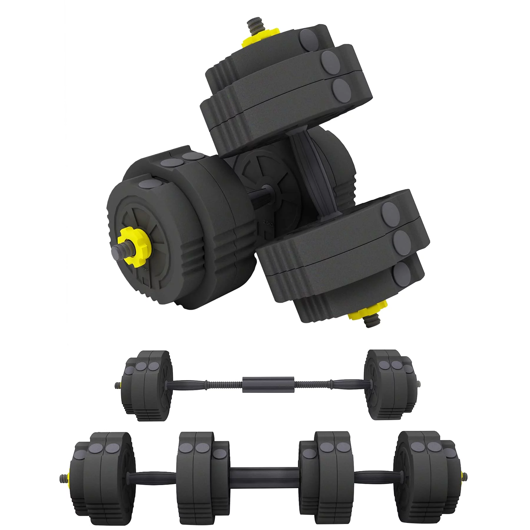 Wellynap 55 lbs Adjustable Dumbbell Weight Set with Connecting Rod – Black & Yellow