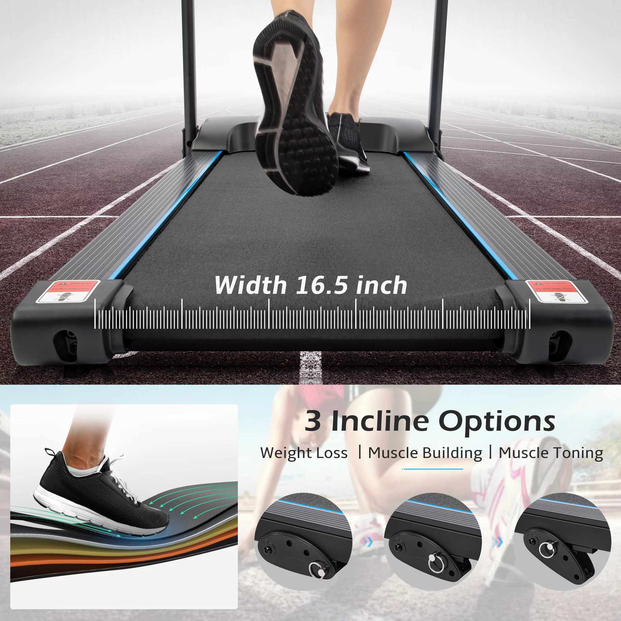 2.5HP Folding Electric Treadmill with Inclines, Motorized Walking Jogging Running Machine with 12 Pre Set Programs, Audio Speaker and Cup Holders, for Home Gym Exercise Fitness, Black