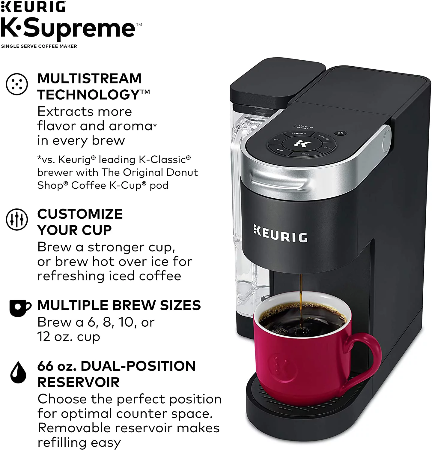 Keurig K-Supreme Single Serve K-Cup Pod Coffee Maker, MultiStream Technology, Black