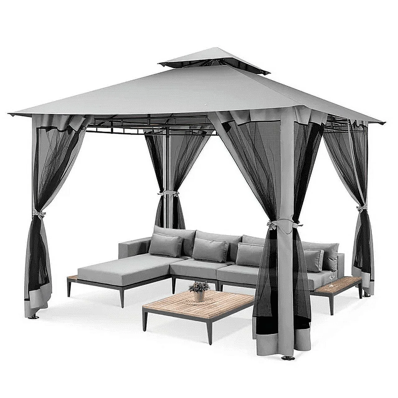 COBIZI Easy Assembly Outdoor Furniture Patio Canopy,10×10 Outdoor Gazebo with Mosquito Netting,Shade Tent for Party, Backyard, Deck, Patio Lawn & Garden,Khaki