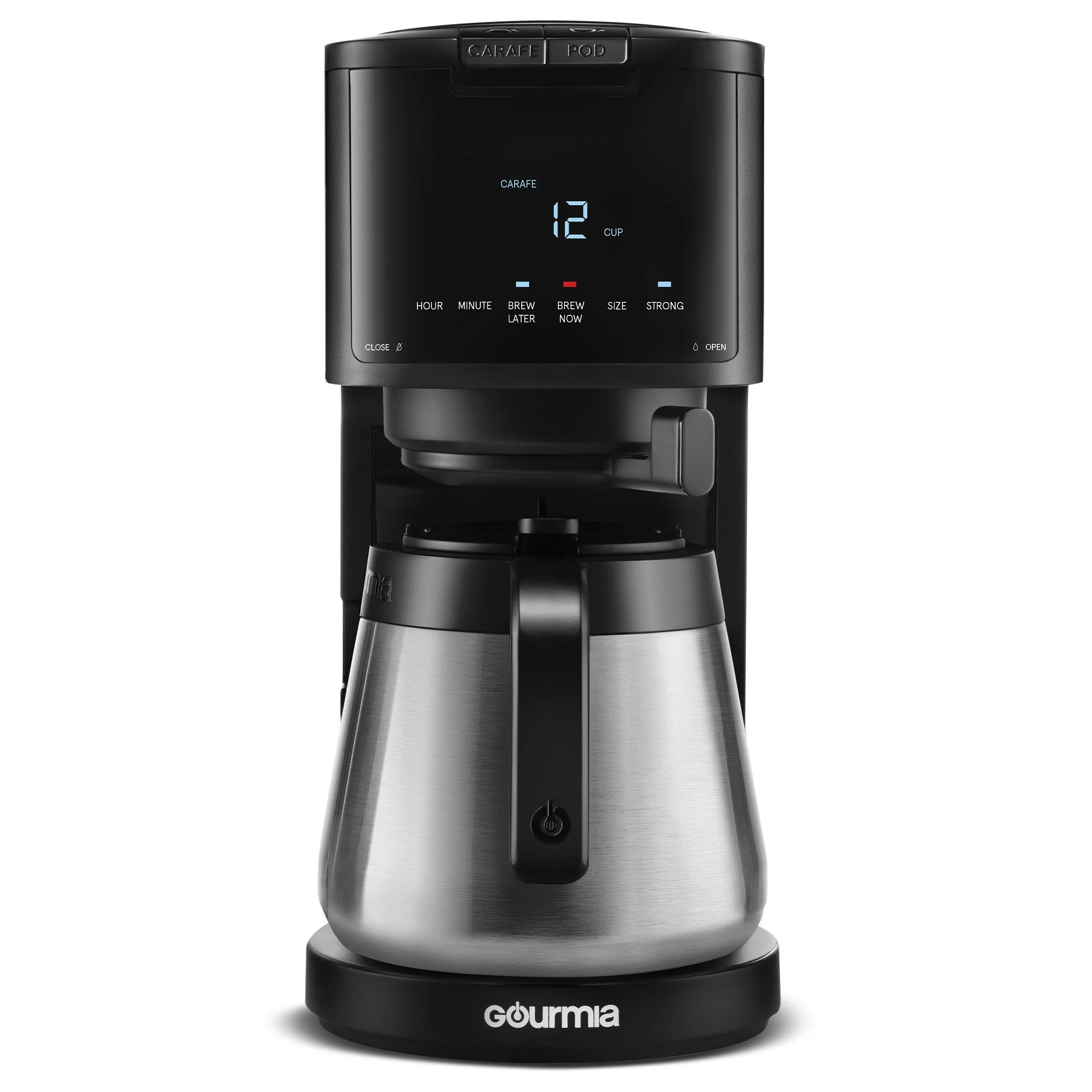 New Gourmia Single Serve + 12 Cup Drip Coffee Maker, Thermal Carafe