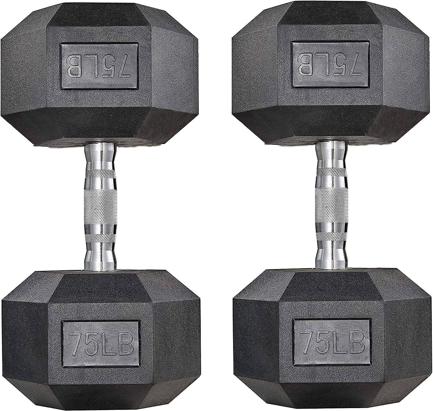 Pirecart Dumbbells Rubber Coated Cast Iron Hex Black Dumbbell Free Weights Dumbbell Set, 65lbs pair