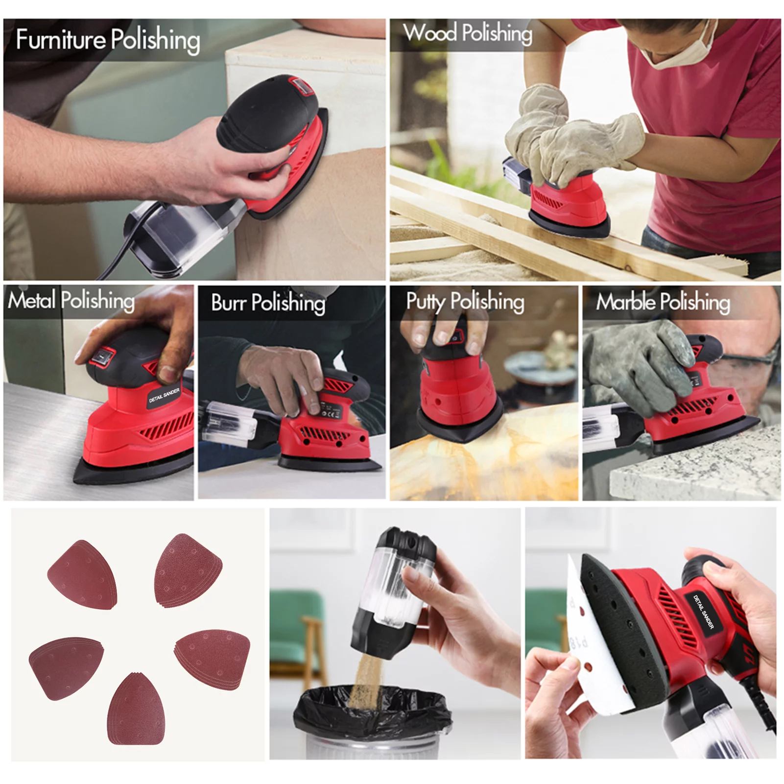 Mouse Detail Sander, 13500RPM Compact Electric Sander with Vacuum Cleaner Connecting Pipe and 20Pcs Sandpapers(4 Pcs for each 60, 80,120,180, 220 Grit)