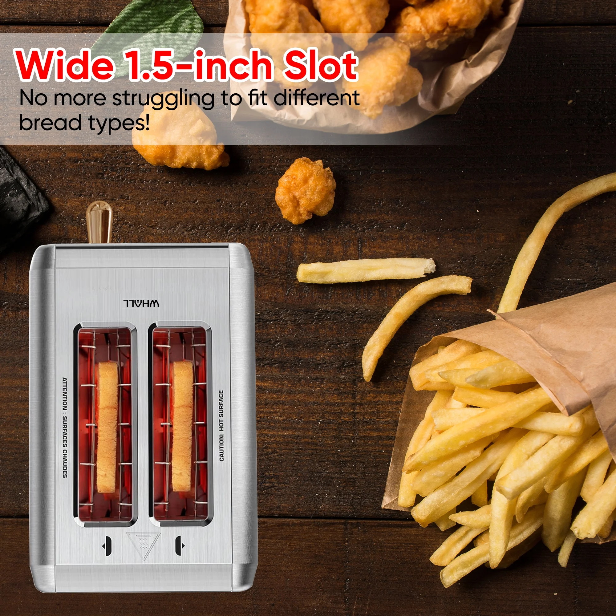 WHALL 2 Slice Touchscreen Toaster – Stainless Steel Toaster with Wide Slot, 6 Shade Settings, Bagel Function, Removable Crumb Tray