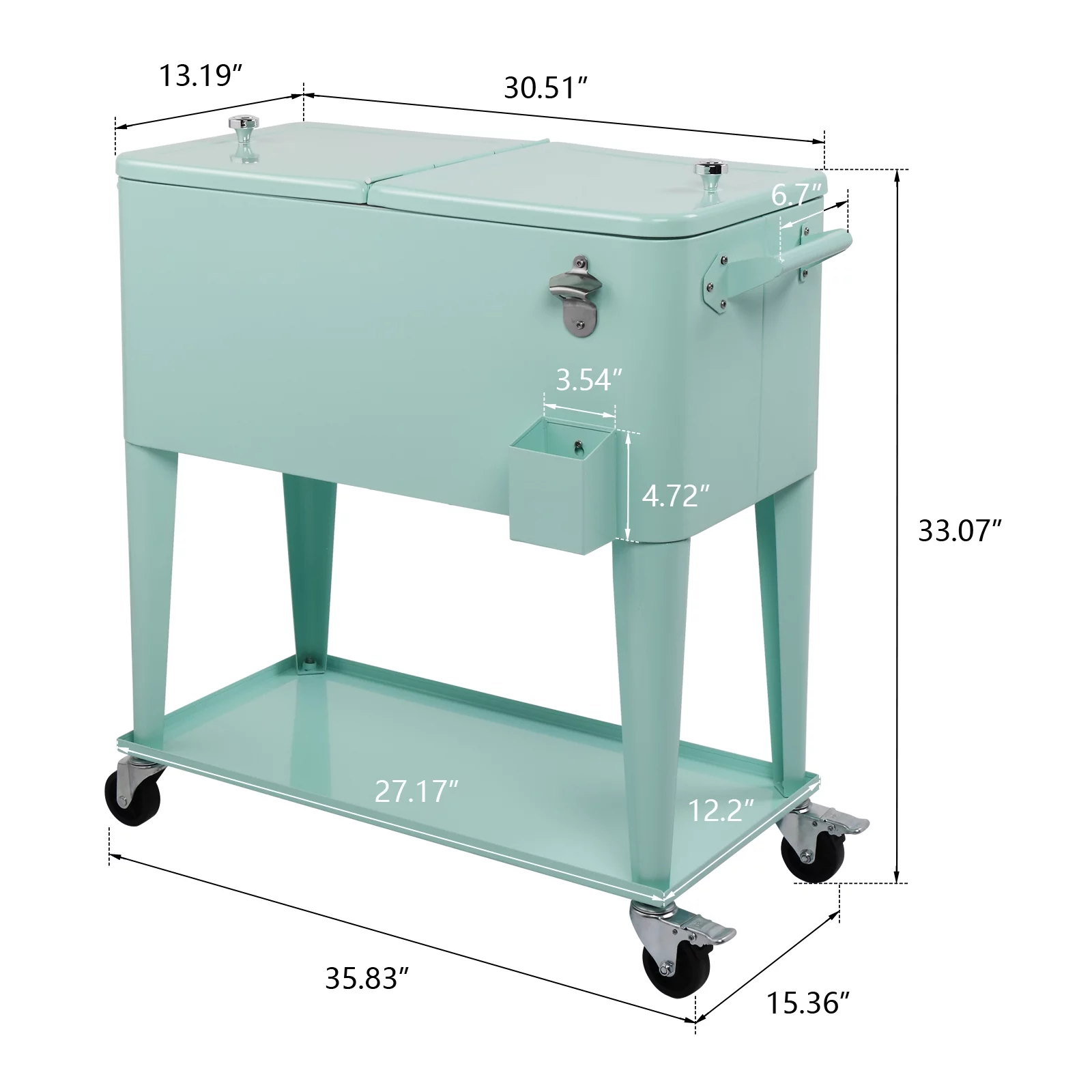 Portable Rolling Cooler Cart 80 Quart Cooler cart, Ice Chest Cart Trolley Rolling Cart Cooler with Wheels Outdoor Beverage Cooler for Patio Ice Chest with Shelf, Water Pipe and Bottle Opener