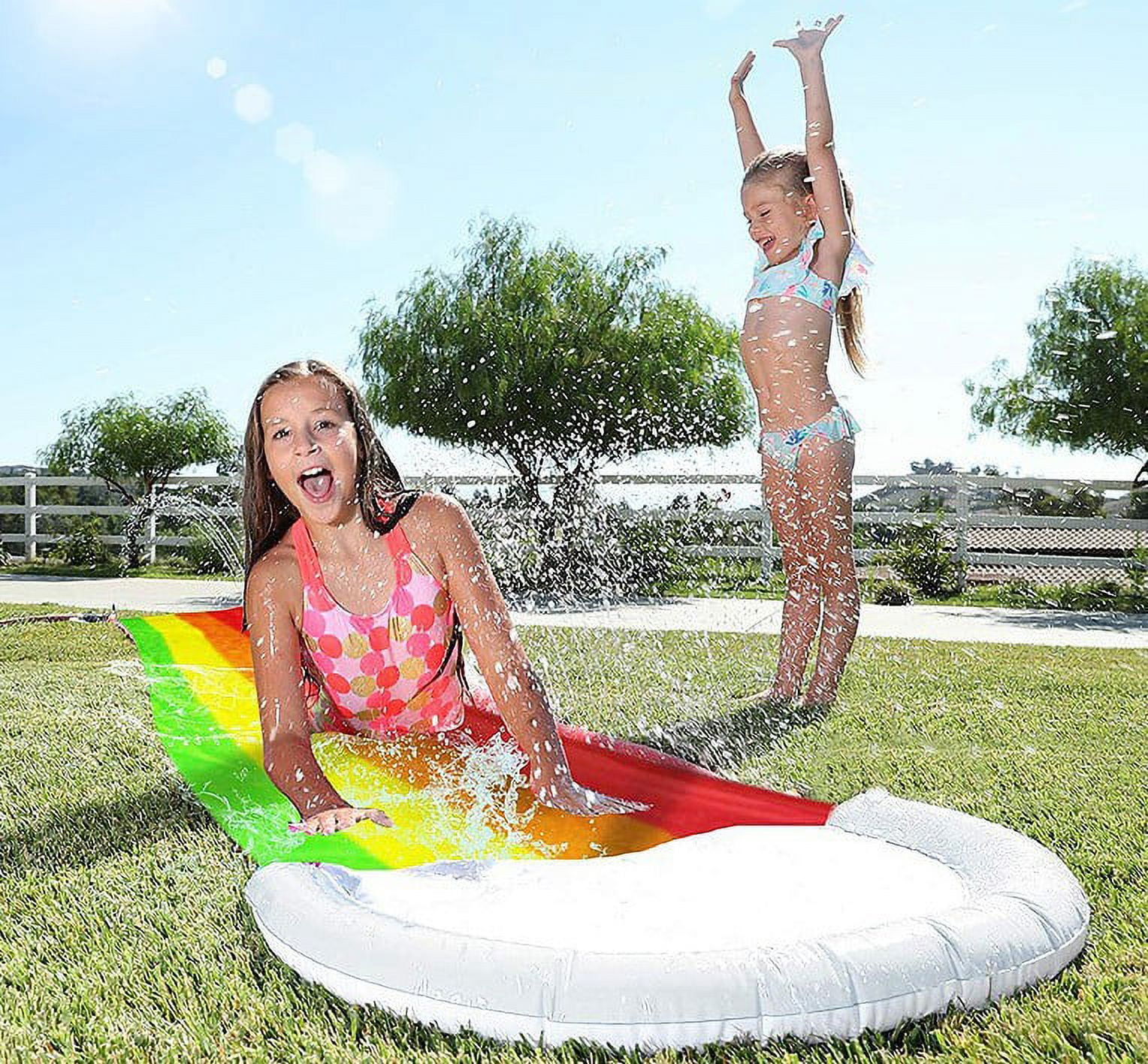 PVC Rainbow Clouds Inflatable Waterslide Outdoor Single And Double Children Spray Water Slide Toys