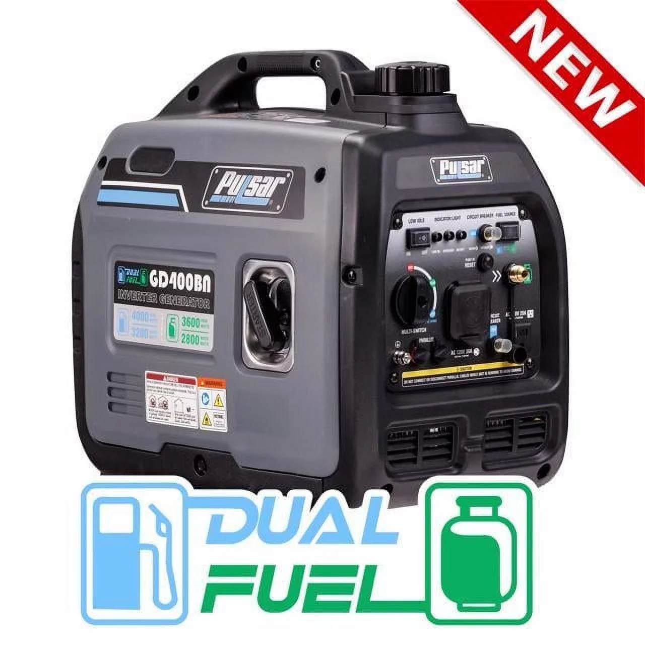 Pulsar Products GD400BN, 4000W Portable super-quiet Dual Fuel & Parallel Capability, RV-Ready, CARB Compliant