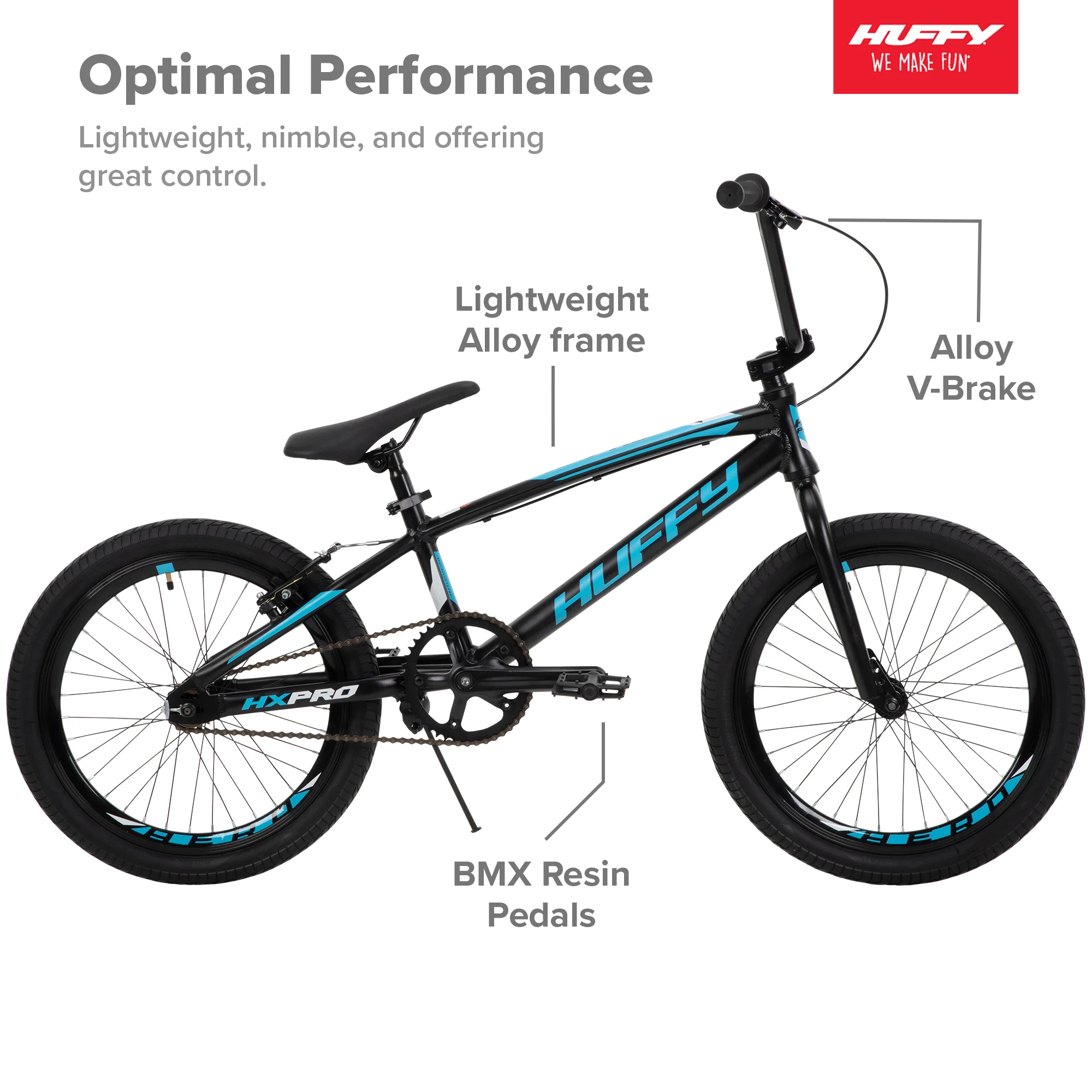 Huffy 20-inch BMX Bikes HX-Pro Bike, Black with Teal, Aluminum Frame, Ages 5+ Years