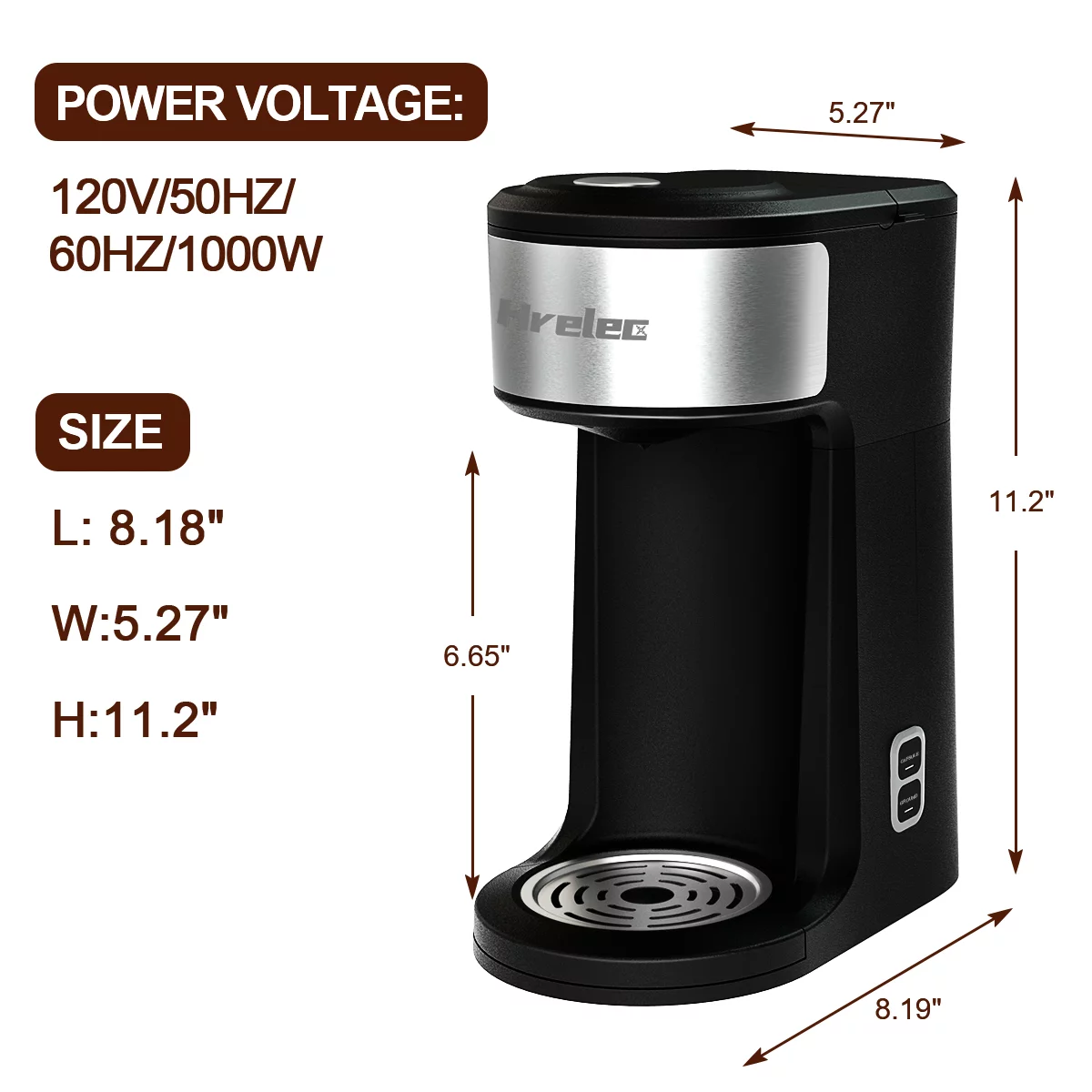 2-Way Single Serve Coffee Maker Brewer for Capsule and Ground Coffee, Mini Coffee Machine with Self-Cleaning Function and 8-14 oz Brew Size