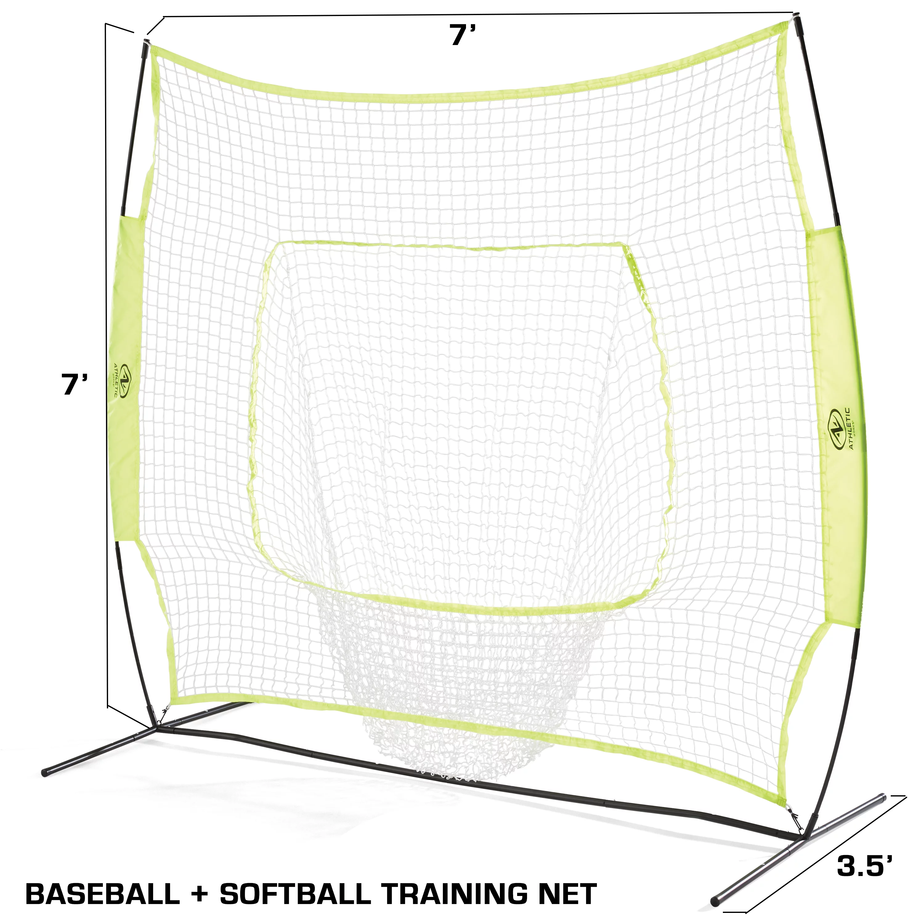 Athletic Works 7ft x 7ft Hit Pitch Training Net, Portable for All Skill Levels, Indoor/Outdoor, Batting Tee, Ball Caddy and Carrying Case