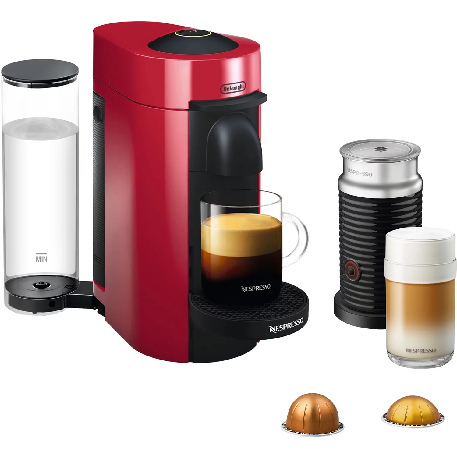 Nespresso Vertuo Plus Coffee and Espresso Machine by De’Longhi with Aerocinno, Red