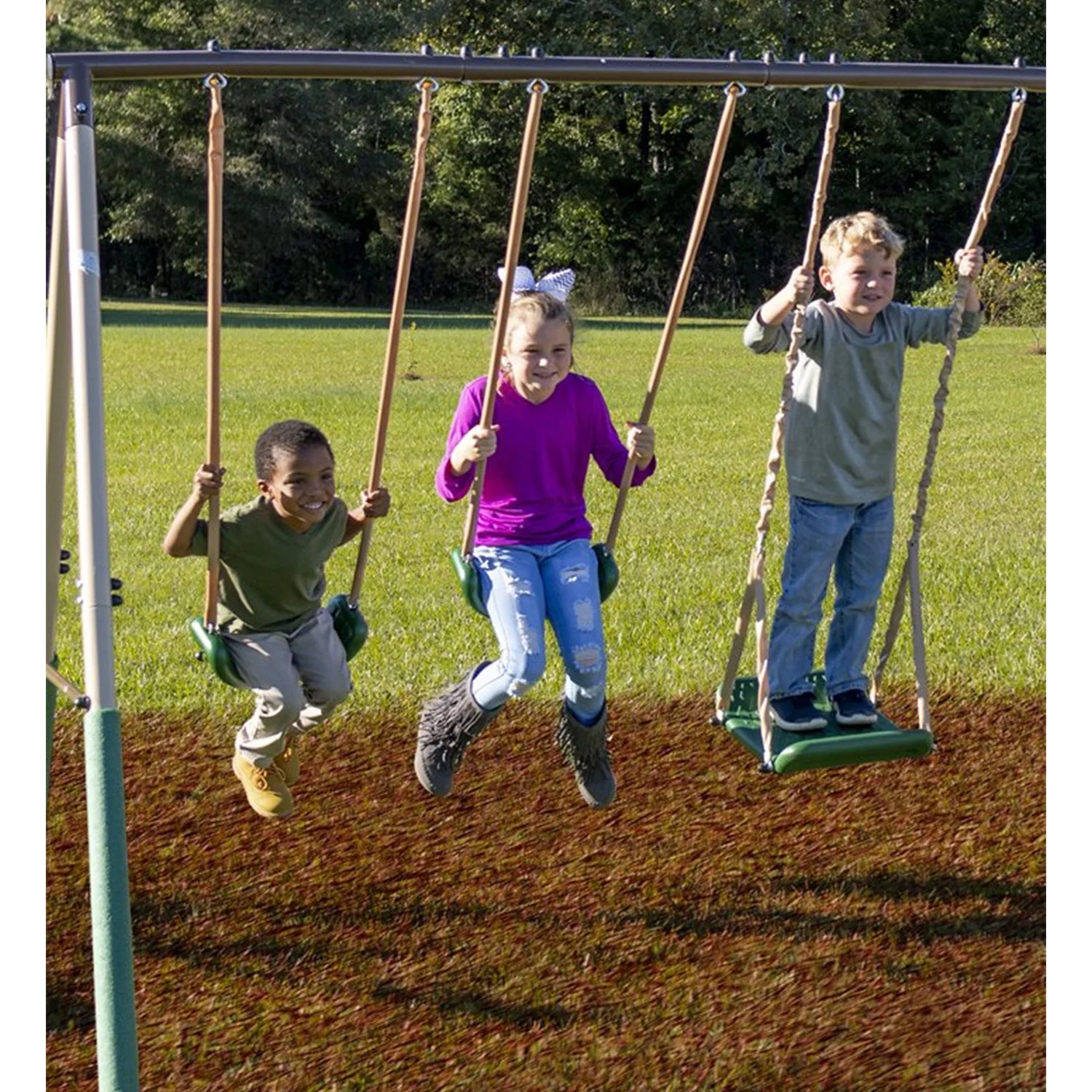 Crestview Swing Set by XDP Recreation with 2 Swing Seats, Stand R Swing, Wave Slide, Fun Glider, & See Saw