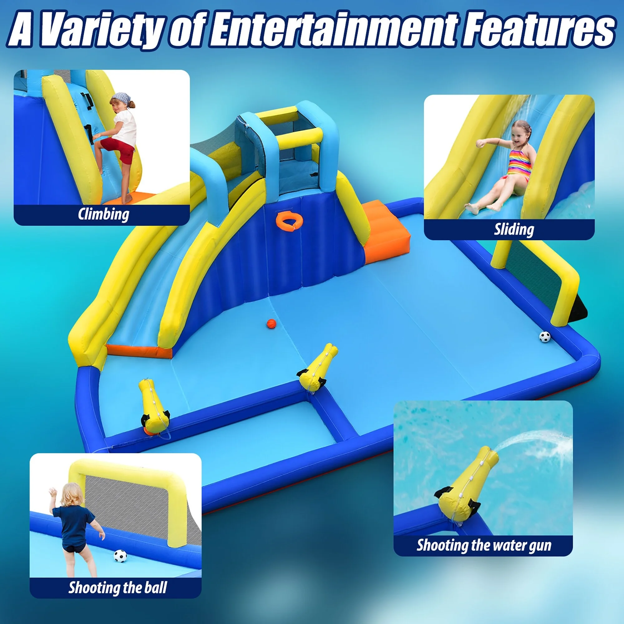 6 in1 Inflatable Water Slides Giant Water Park with Air Blower