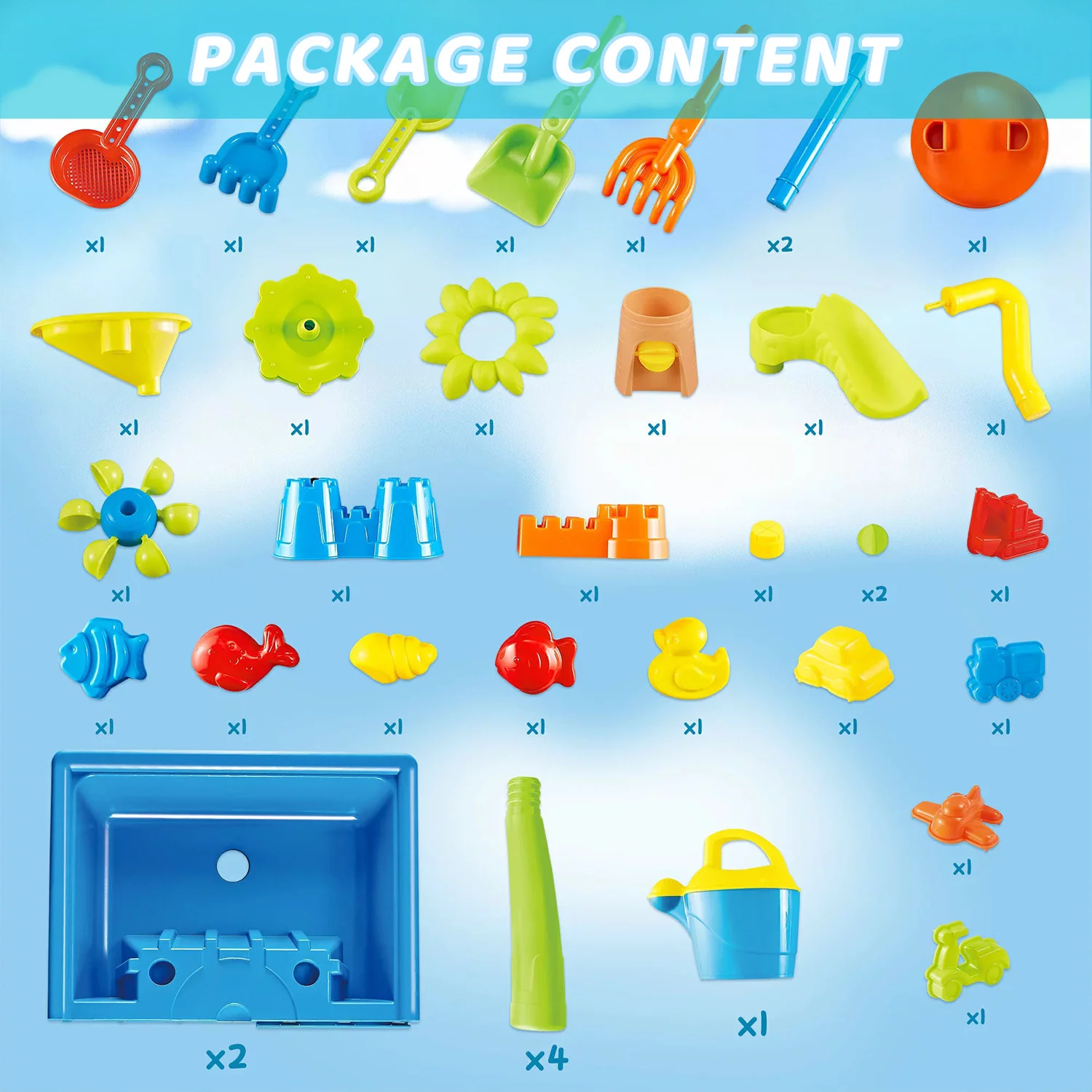 Elegant Choise Water Tables for Toddlers Outdoor Sand Toys 1-4 Year Old, 38Pcs Set