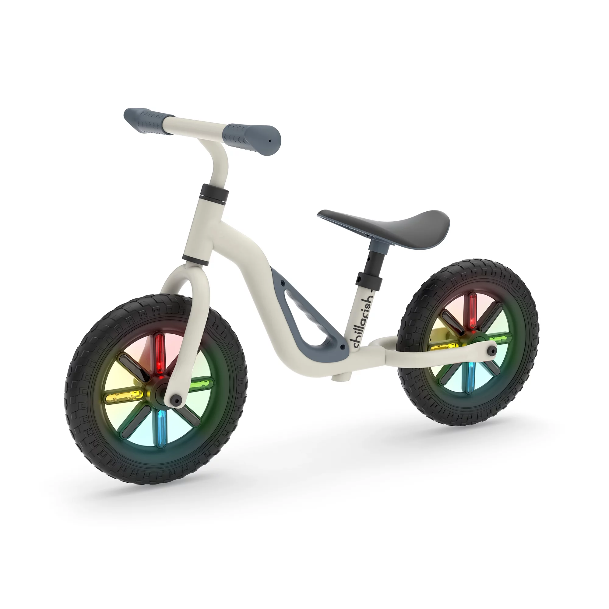 Charlie Glow Lightweight Balance Bike with Carry Handle and Light-up Wheels, Adjustable Seat and Handlebar, and Puncture-Proof 10-inch Tires, Beige