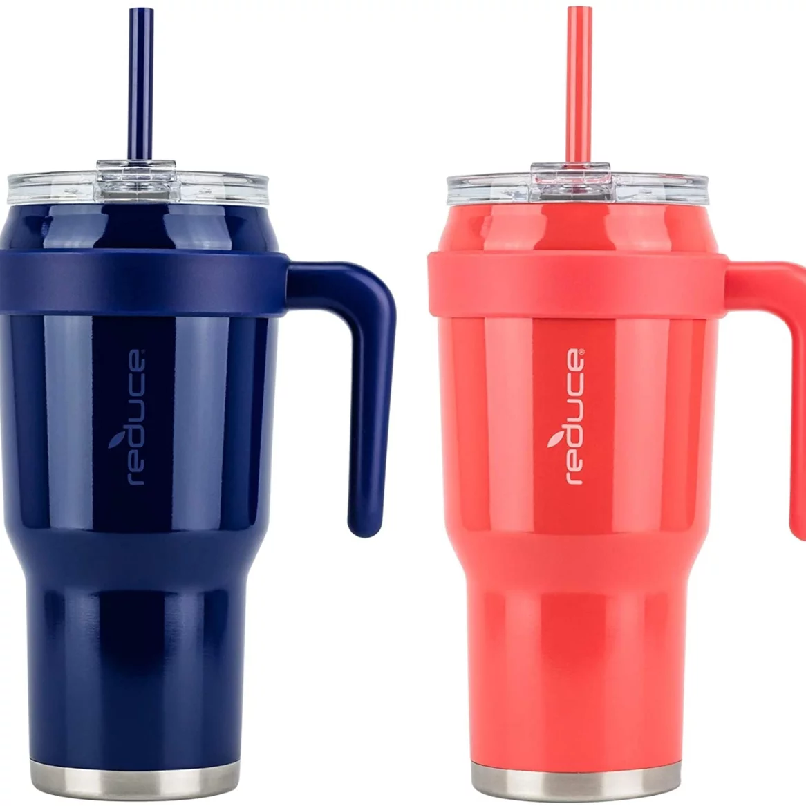 Reduce 40 Oz Mug Tumbler, Stainless Steel Opaque Gloss with Handle, Red and Blue