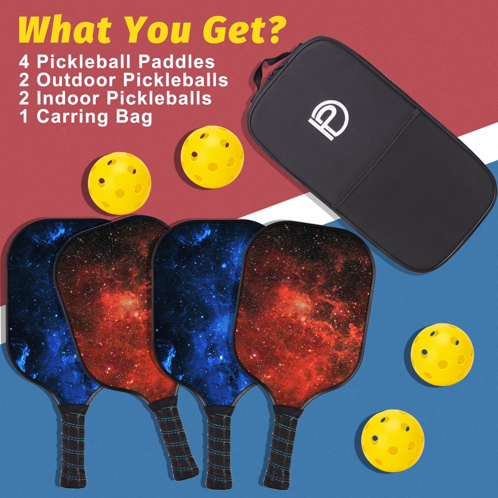 Wossspt USAPA Approved Pickleball Set Wood Pickleball Paddles , 4 Rackets, Paddle Bag, 4 Balls