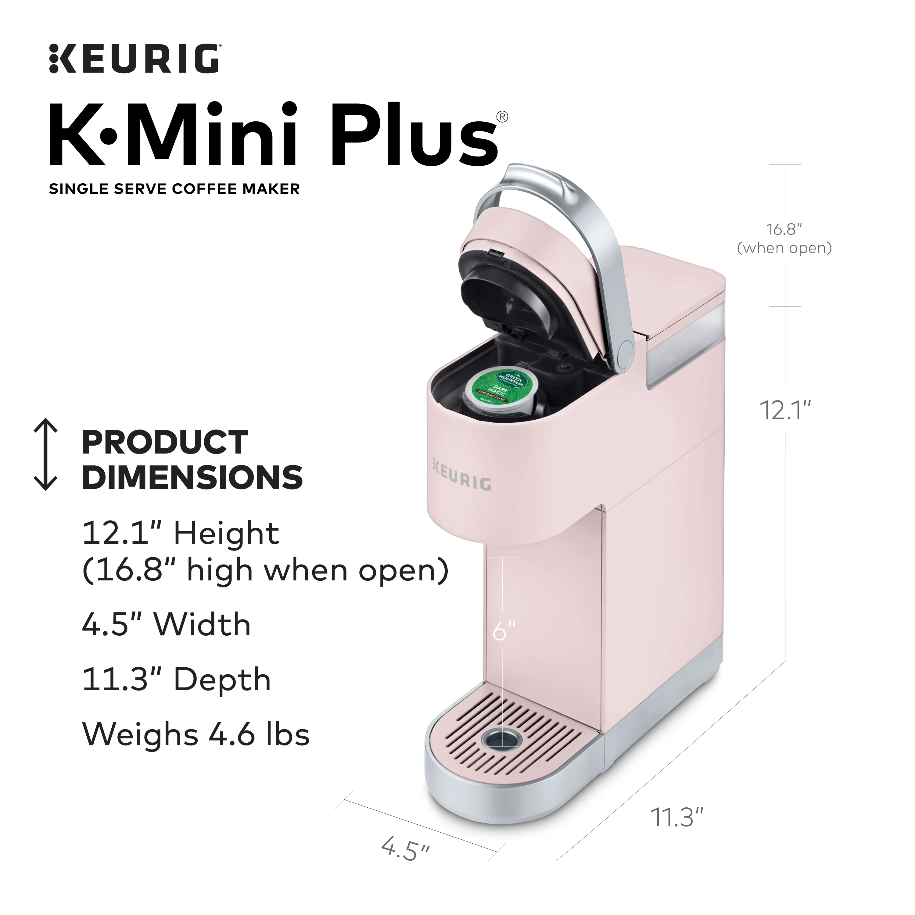 Keurig K-Mini Plus Single Serve K-Cup Pod Coffee Maker, Dusty Rose