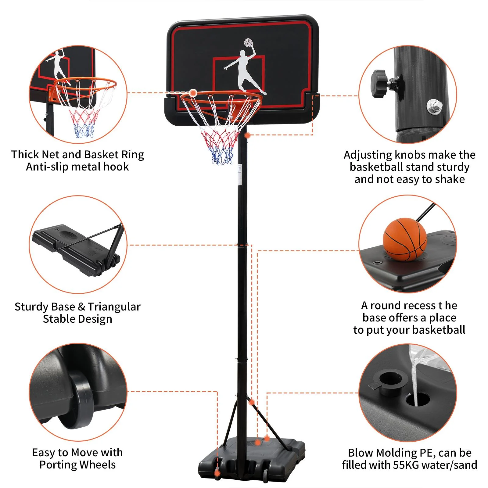 Zimtown Basketball Goal Hoop Stand 8-10ft Height Adjustable, Movable for Kids Teen Outside Backyard Playing