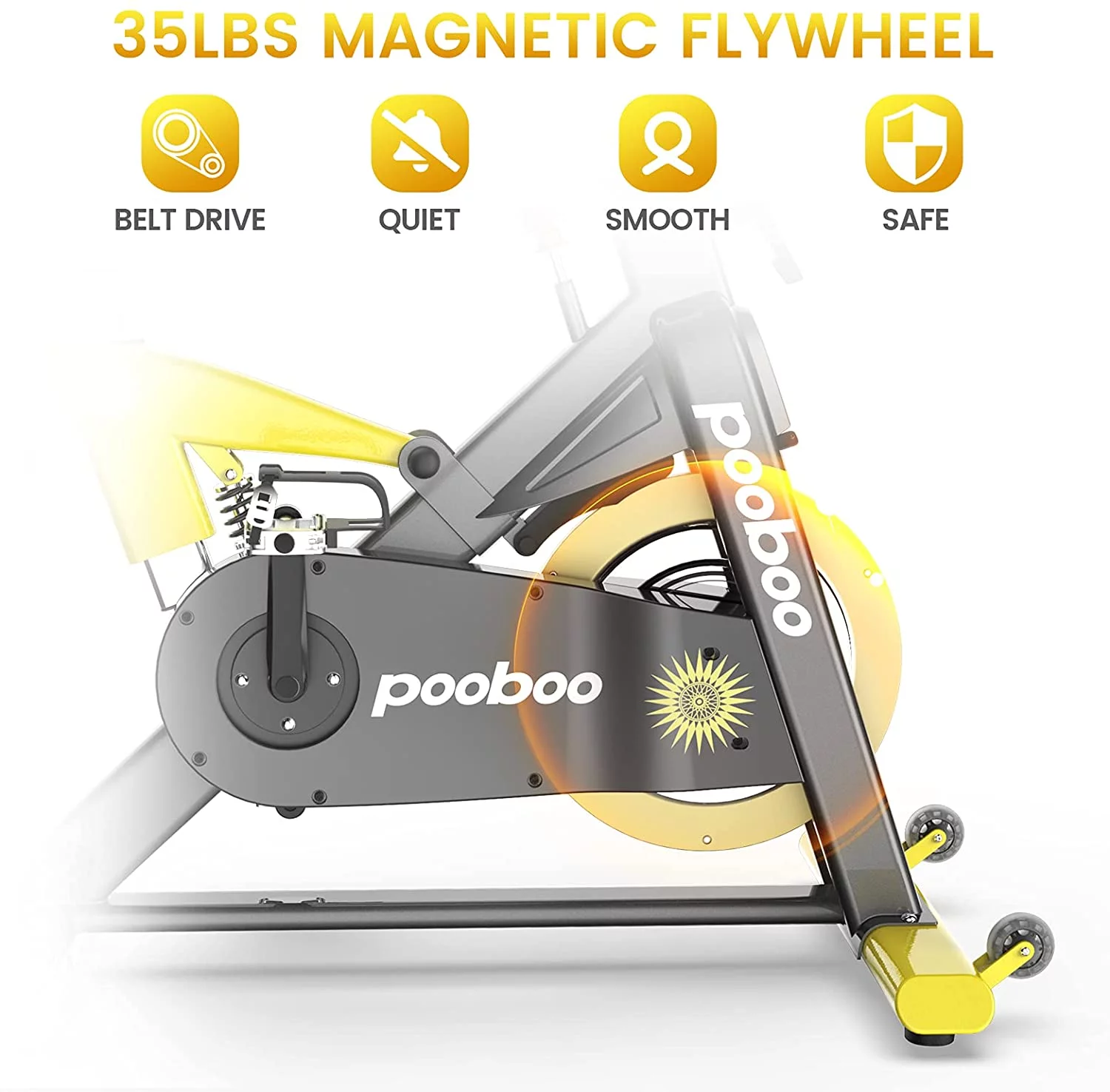 Pooboo Magnetic Exercise Bike Indoor Cycling Bike Stationary 55lbs Flywheel 500lbs