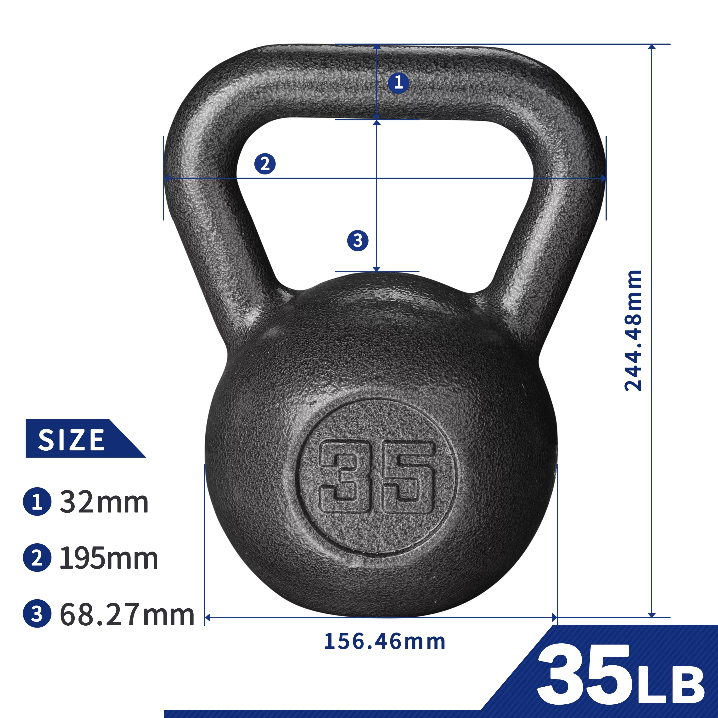 Athletic Works 25lb Kettlebell, Casting Iron, Durable Black Hammertone Finish, Black