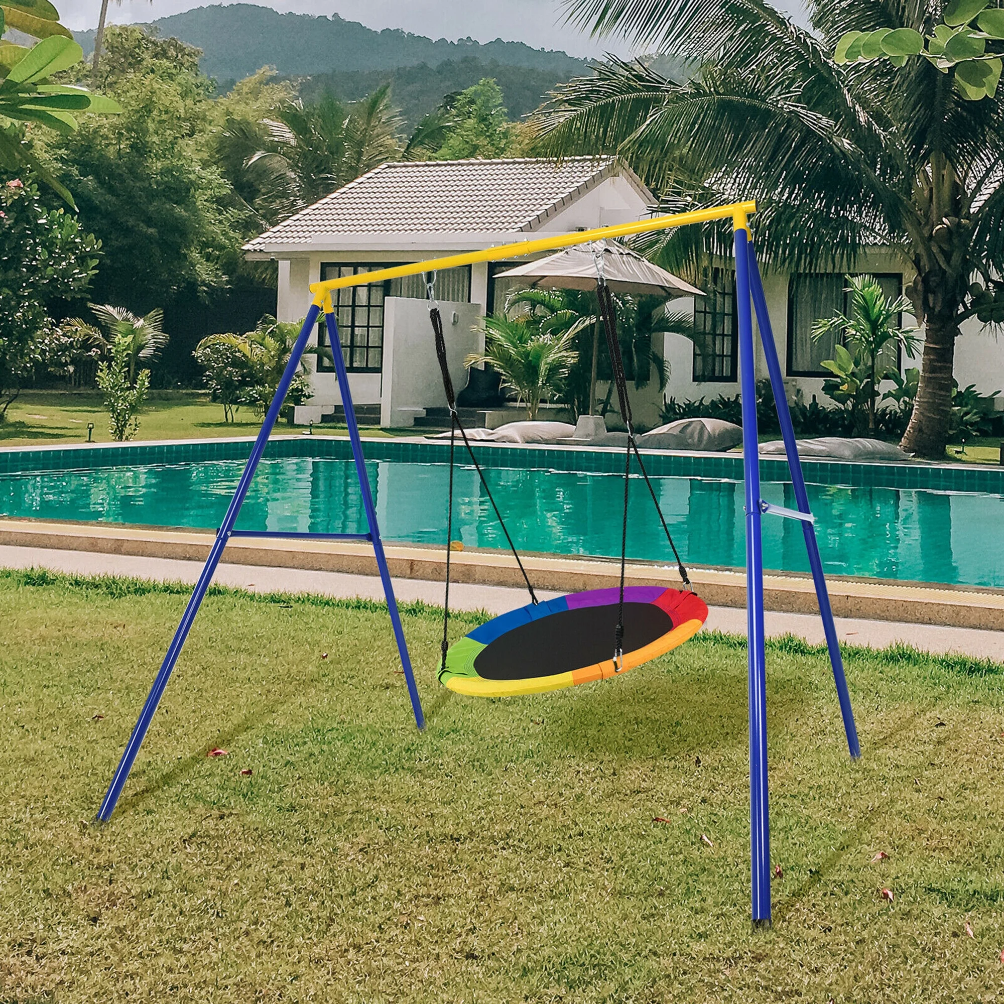 Gymax Extra Large Heavy Duty A-Frame Steel Swing Stand All-Steel Metal Swing Frame