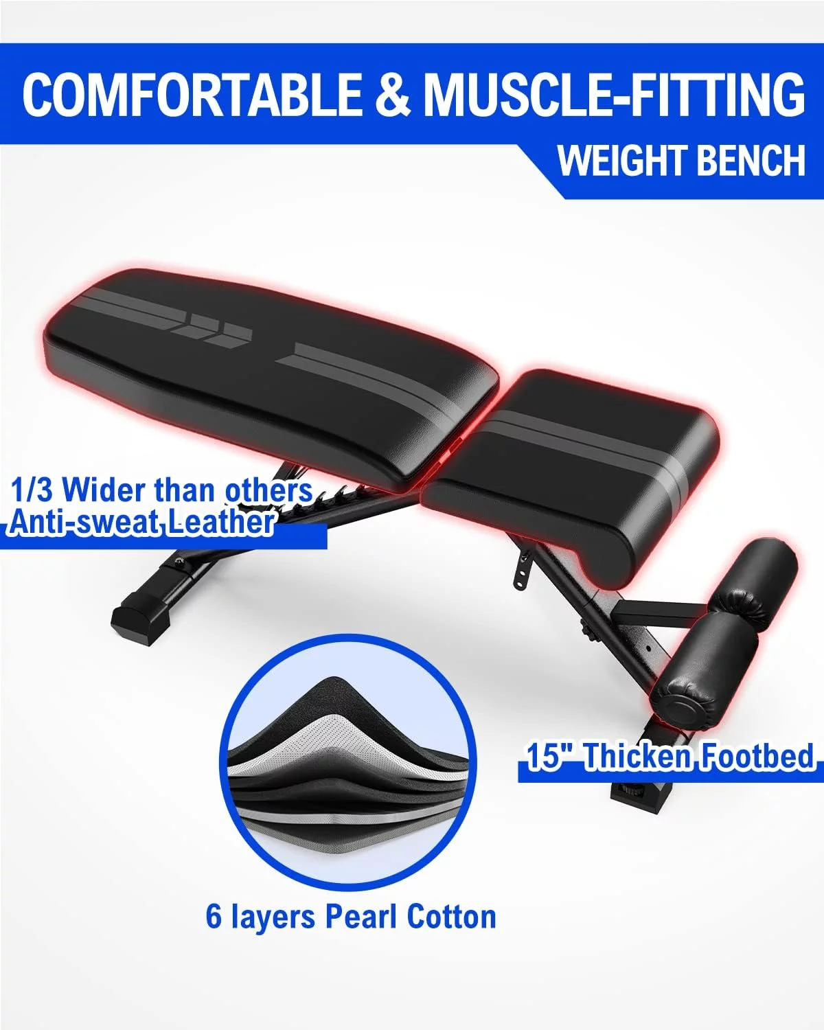 [1000LBS Strongest Capacity] Adjustable Weight Bench -160+ Combination Workout Bench with 9-5-4 Adjustable & 6 Layers of Pearl Cotton, Bench Press for Home Gym, Incline Bench for Full Body Workout