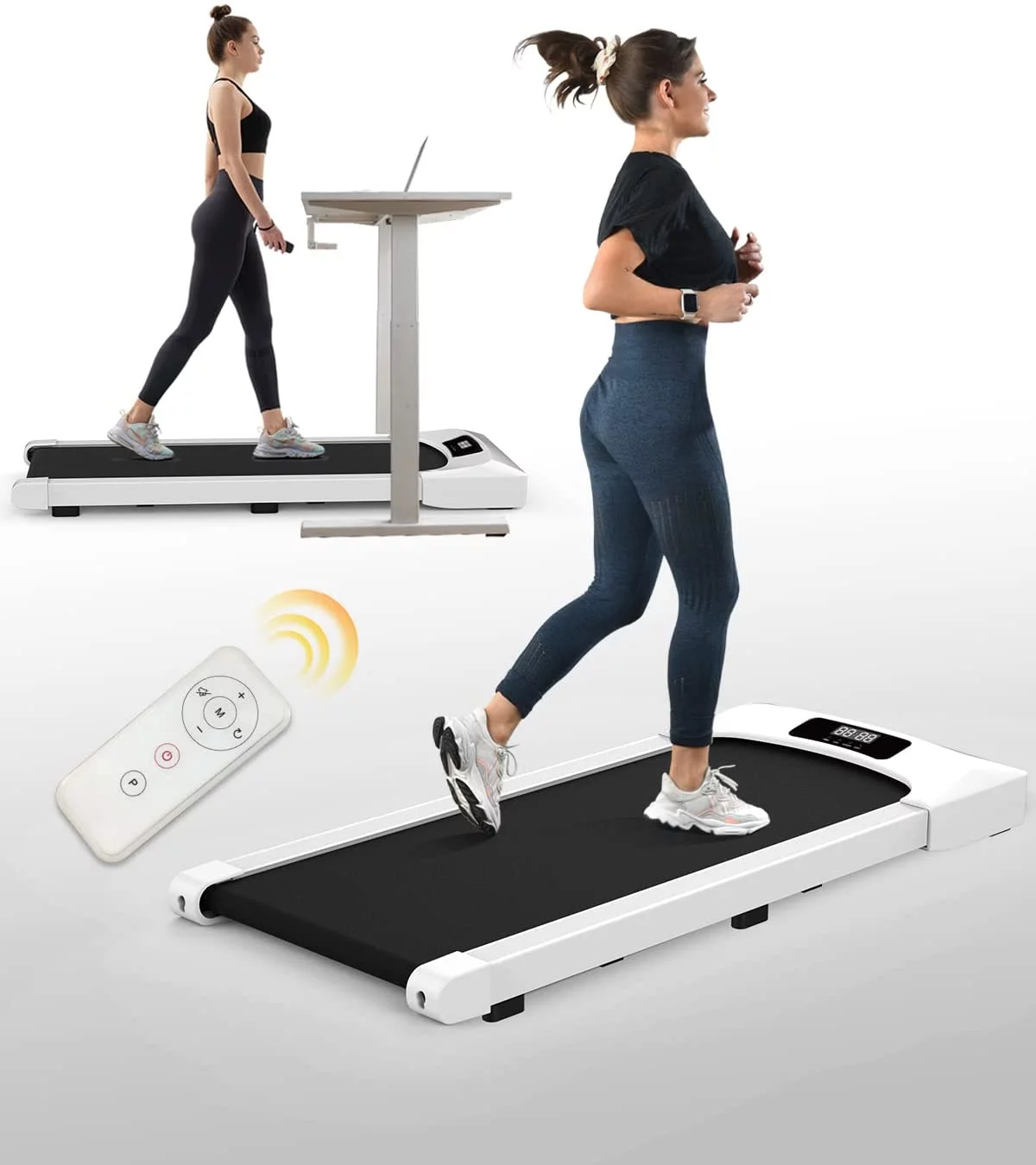 Portable Treadmill with Foldable Wheels, Under Desk Walking Jogging Machine Flat Slim Treadmill, Sports App, Installation-Free, Remote Control, Jogging Running Machine for Home/Office