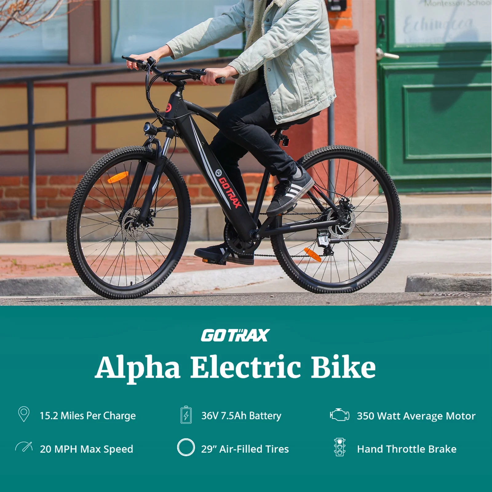 GOTRAX Alpha 29″ Electric Mountain Bikes for Adult, 350W 7 Speed Commuter Travel E-Bikes, Orange