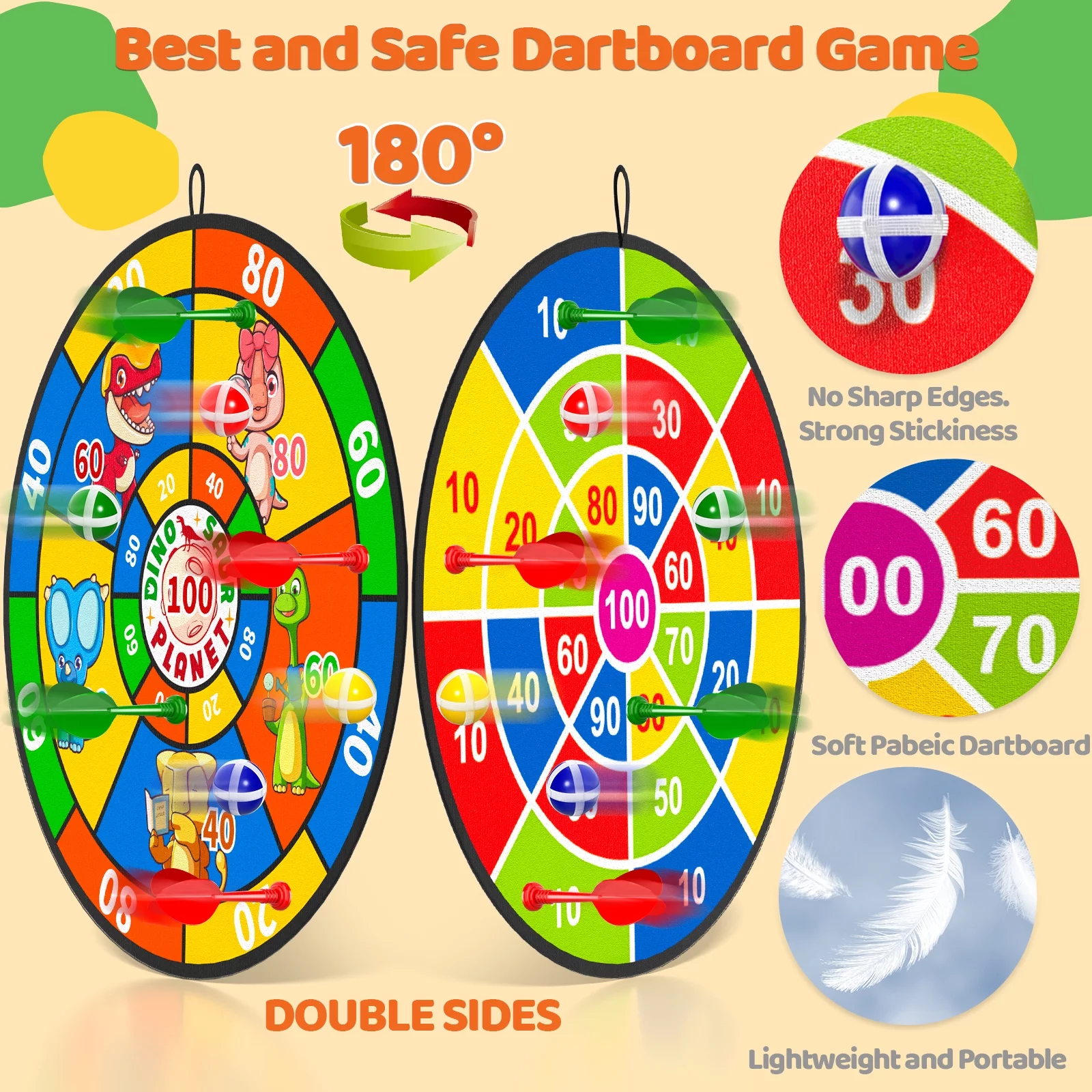 29″Large Dart Board for Kids,Double Sided Kids Dart Doard Toy with 20 Sticky Balls, 8 Darts, Boys Toys Board Games for kids 8-12