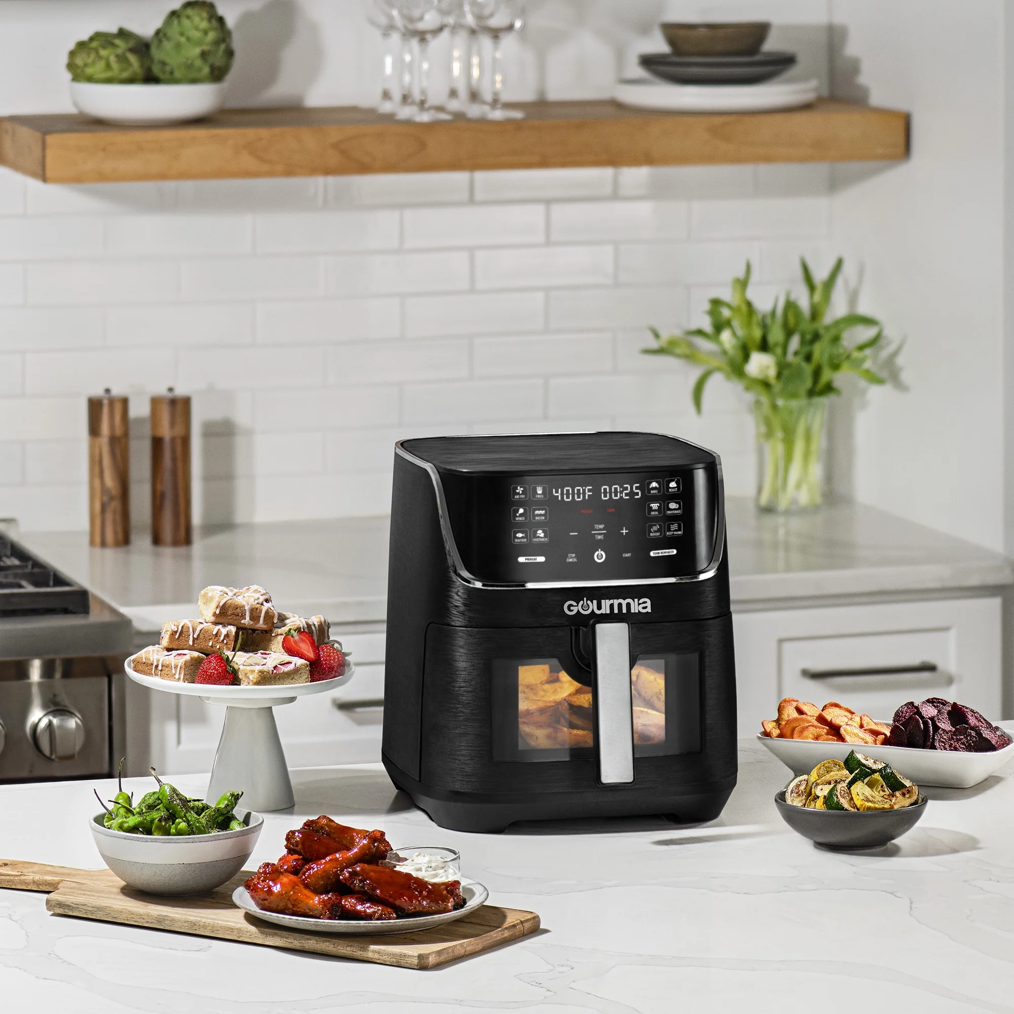 Gourmia 8 Qt Digital Window Air Fryer with 12 One-Touch Presets, GAF824, New