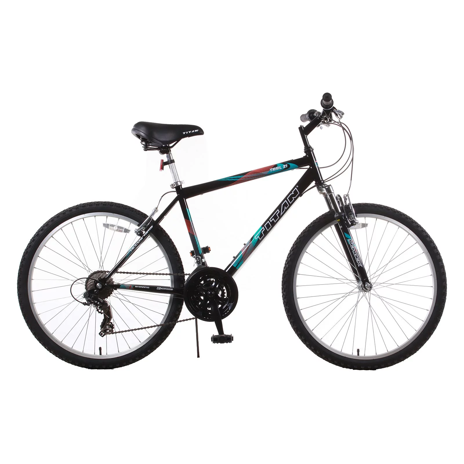 TITAN Trail 21-Speed Suspension Men’s Mountain Bike, Black