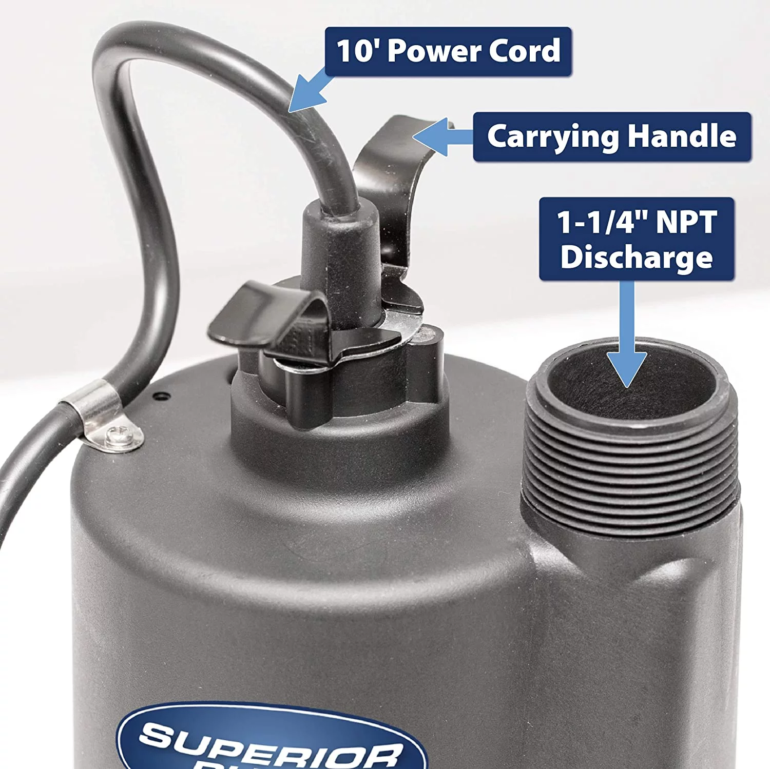 Superior Pump 91025 1/5 HP Thermoplastic Submersible Utility Pump with 10-Foot Cord